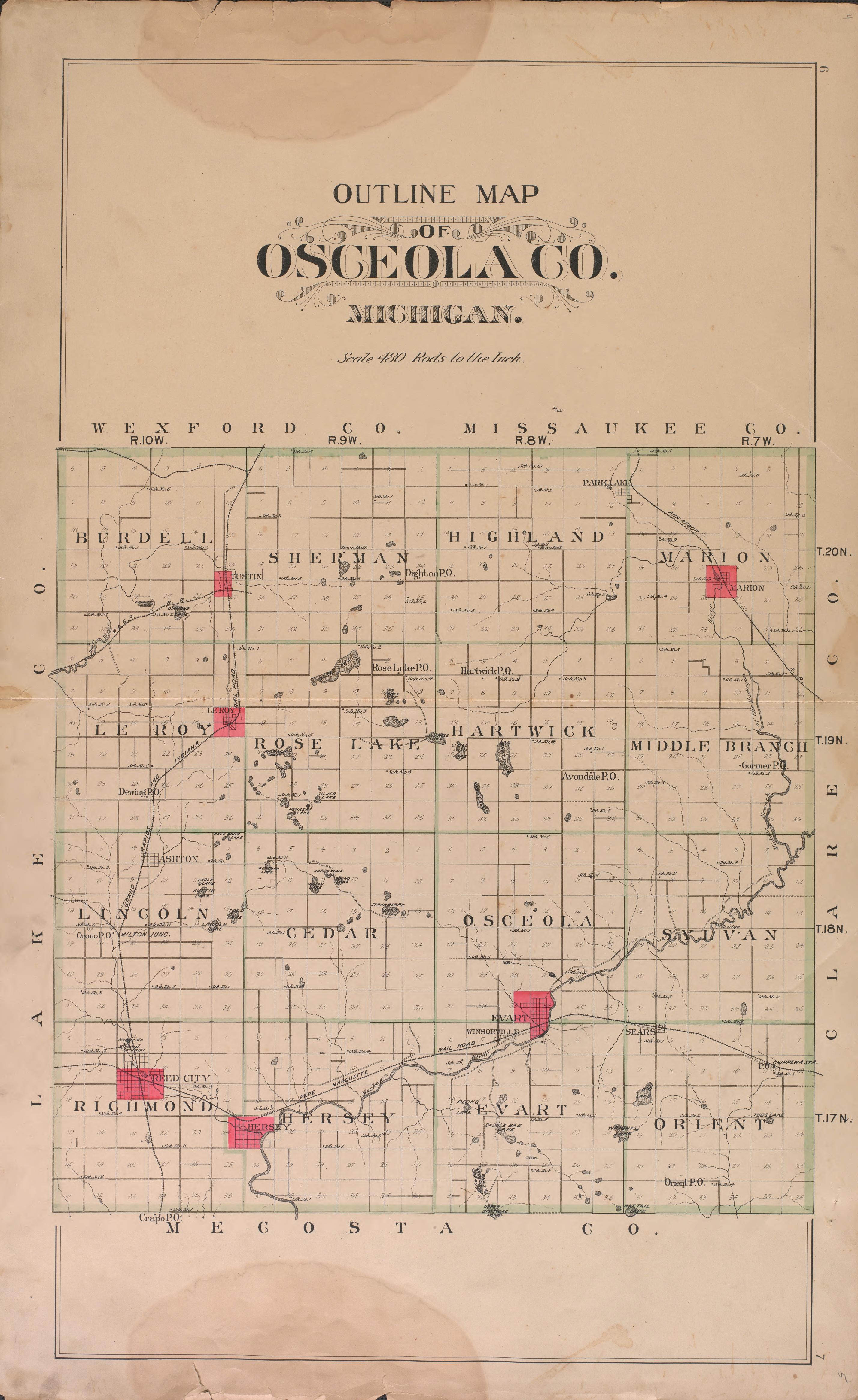 Outline Map of Osceola from Plat Book of Osceola County, Michigan 1900 by Relic Map Company