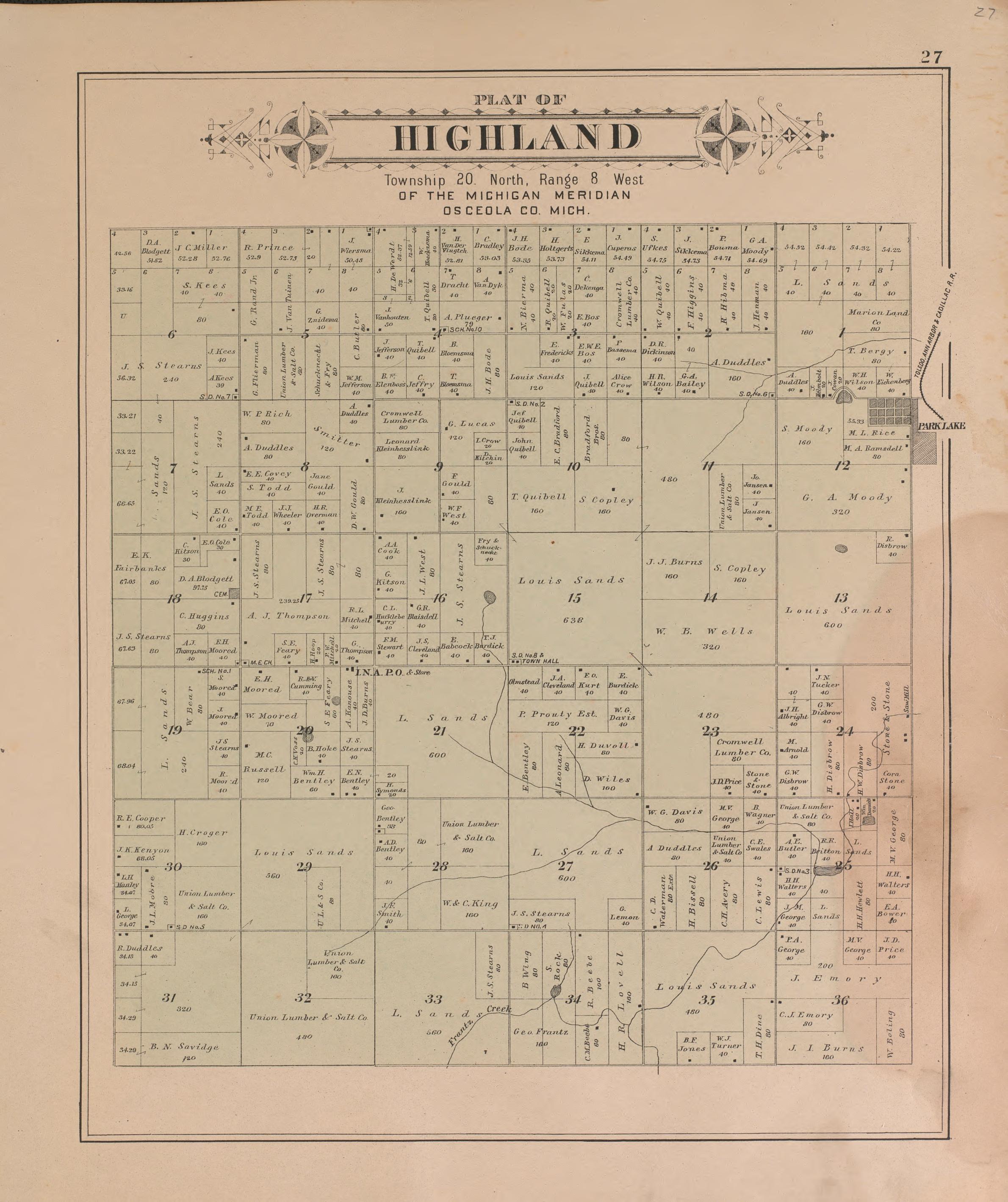 Highland from Plat Book of Osceola County, Michigan 1900 by Relic Map Company