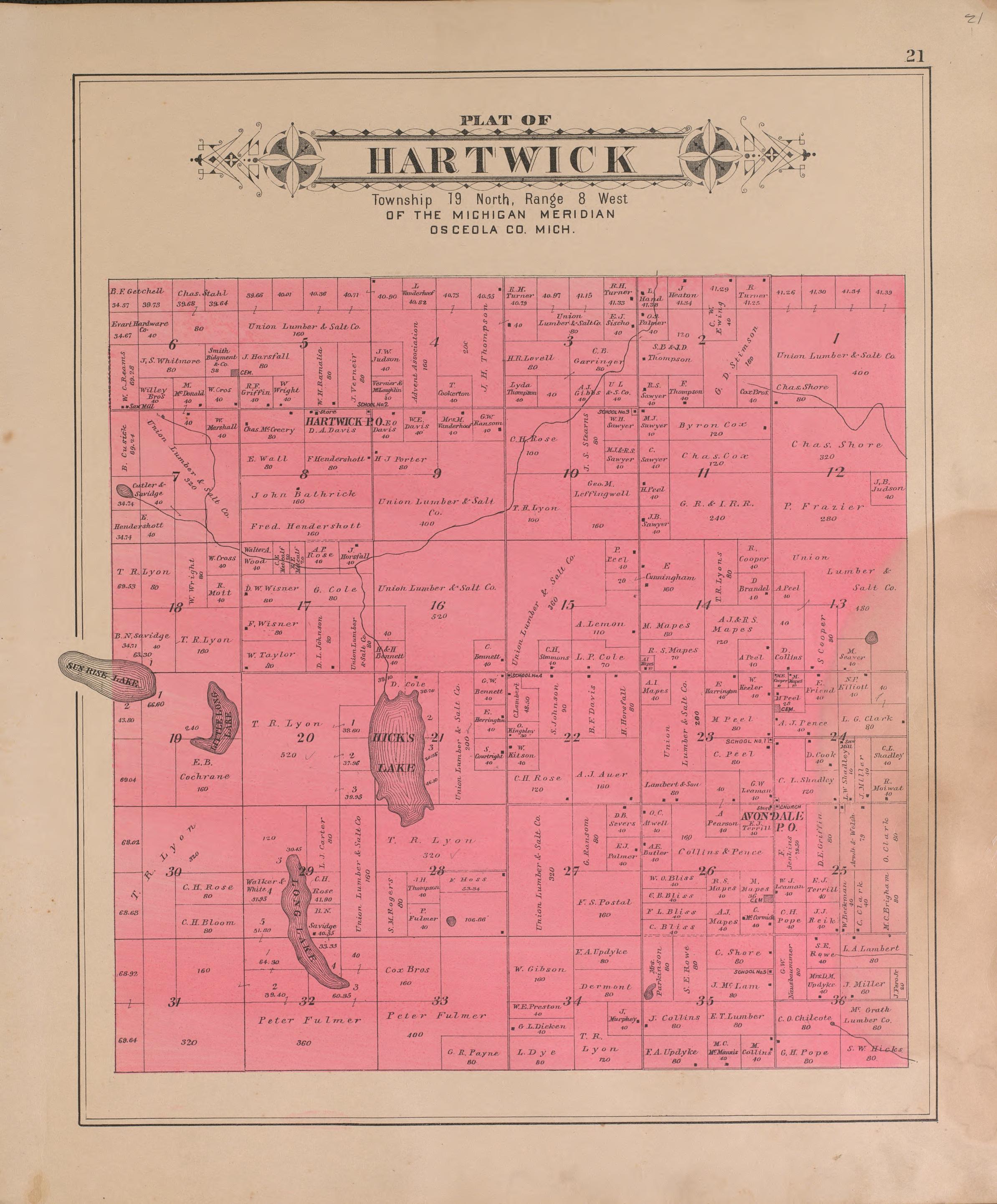 Hartwick from Plat Book of Osceola County, Michigan 1900 by Relic Map Company