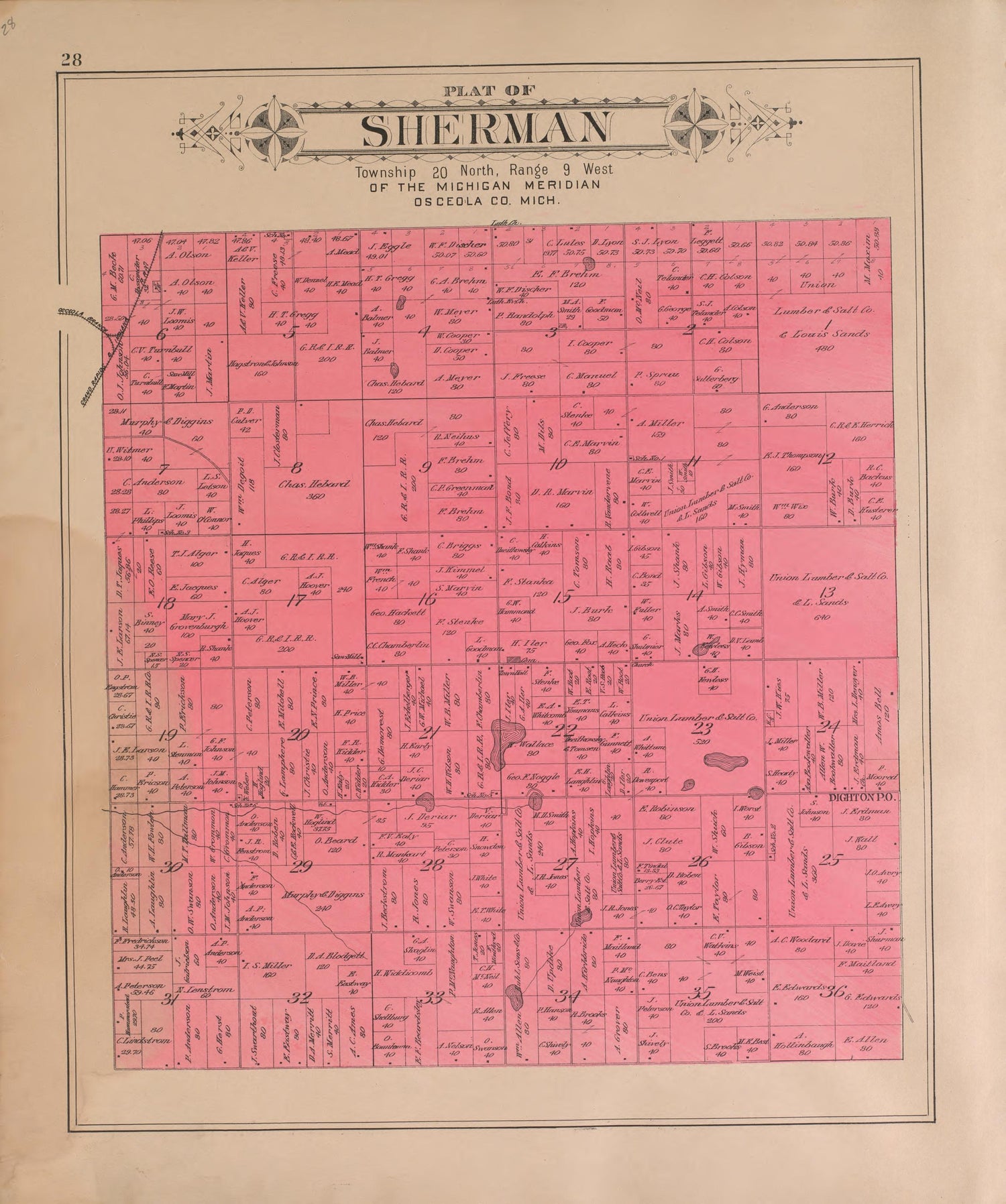 Sherman from Plat Book of Osceola County, Michigan 1900 by Relic Map Company