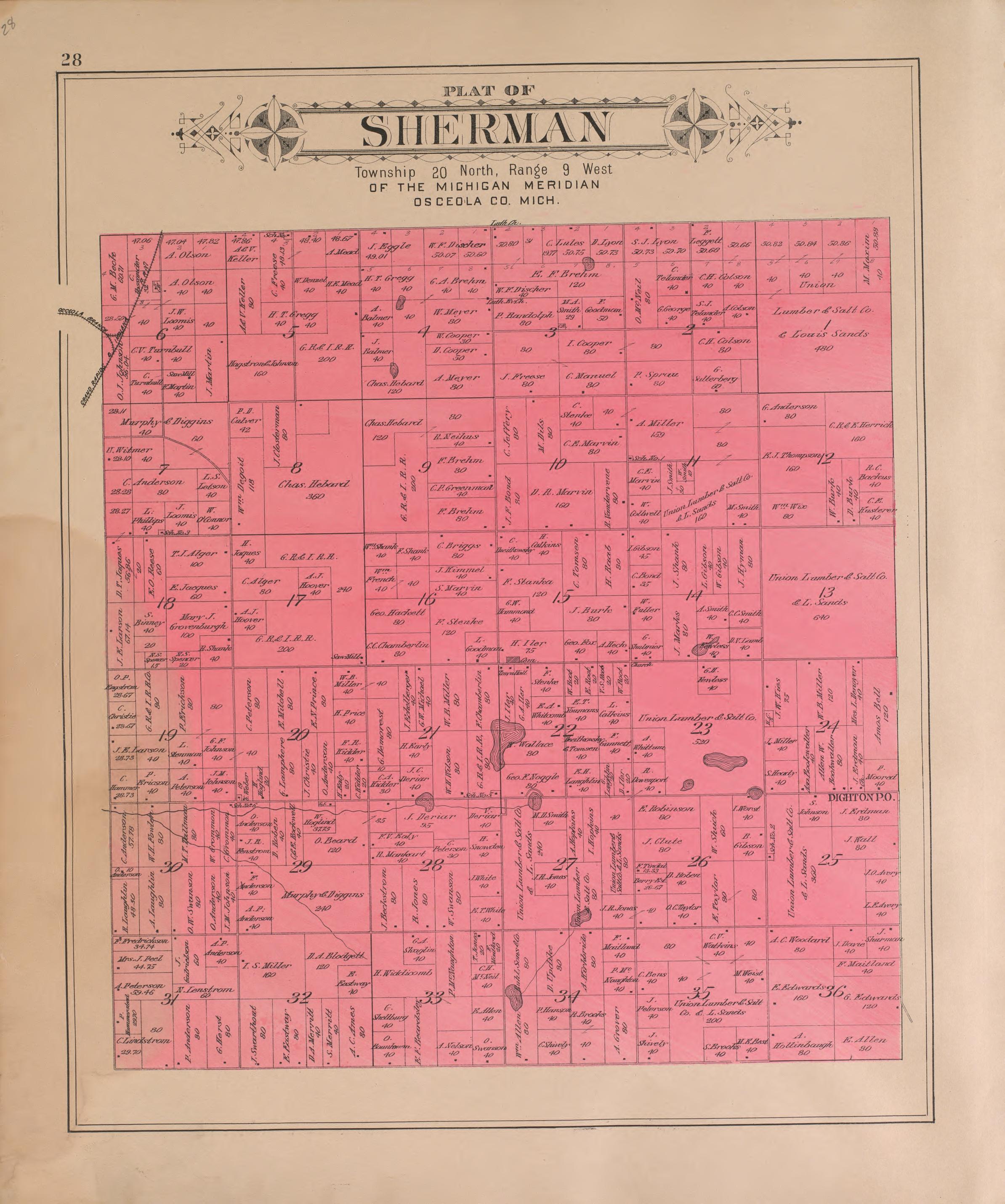 Sherman from Plat Book of Osceola County, Michigan 1900 by Relic Map Company