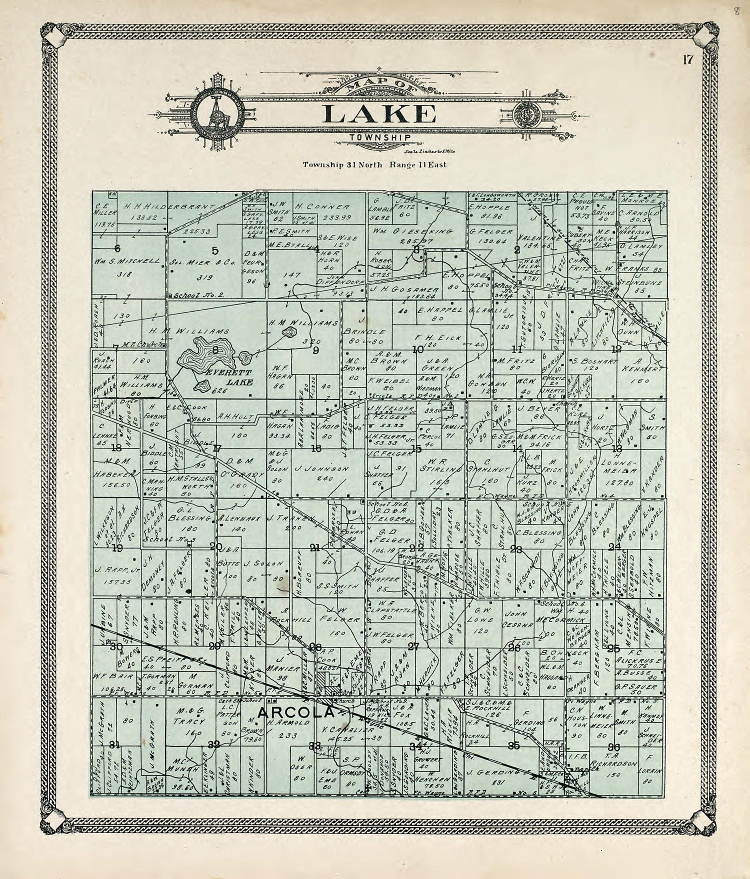 Map of Lake Township from Plat Book of Allen County, Indiana 1907 by Relic Map Company
