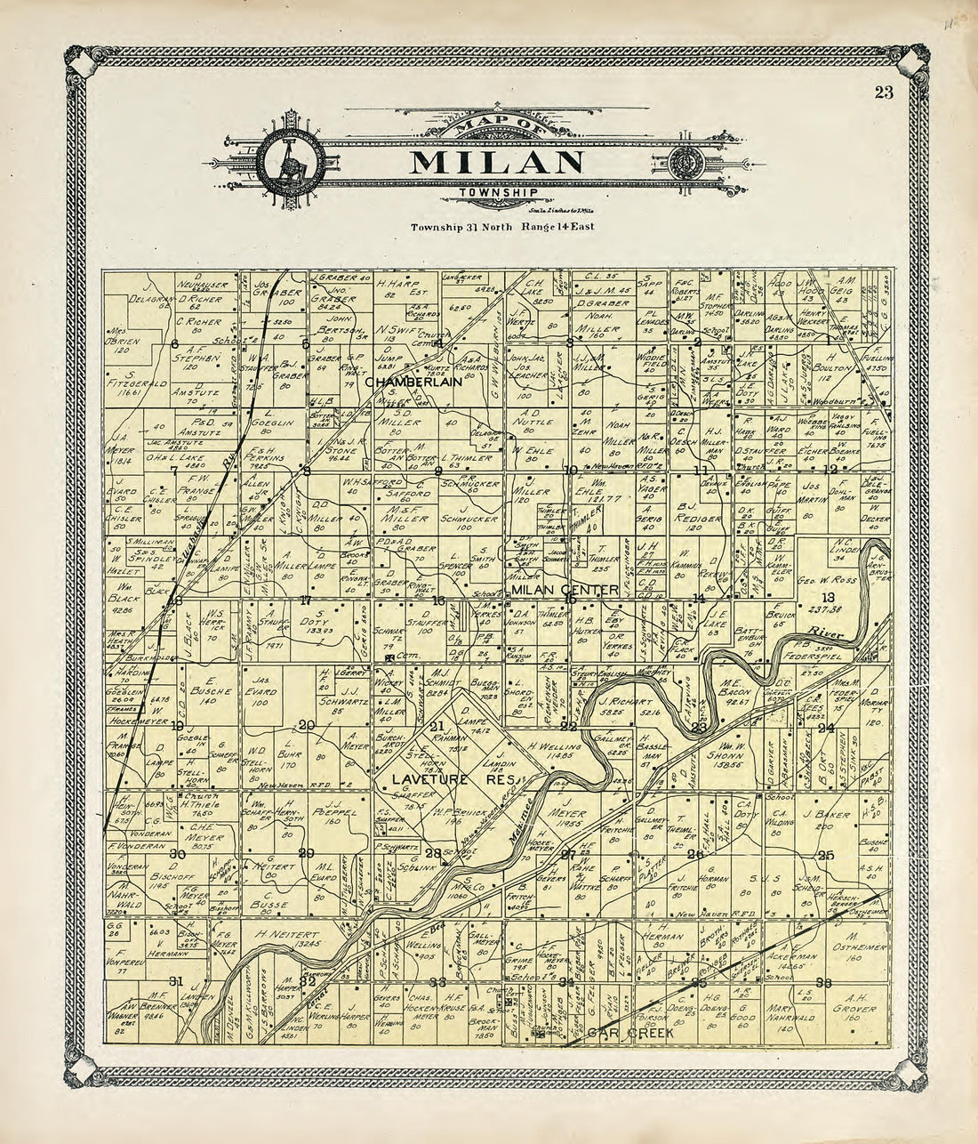 Map of Milan Township from Plat Book of Allen County, Indiana 1907 by Relic Map Company