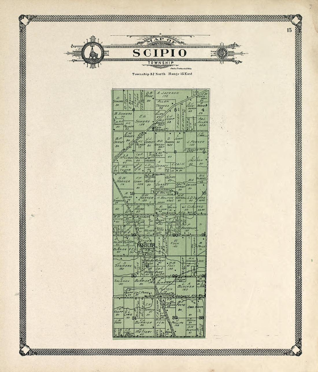 Map of Scipio Township from Plat Book of Allen County, Indiana 1907 by Relic Map Company