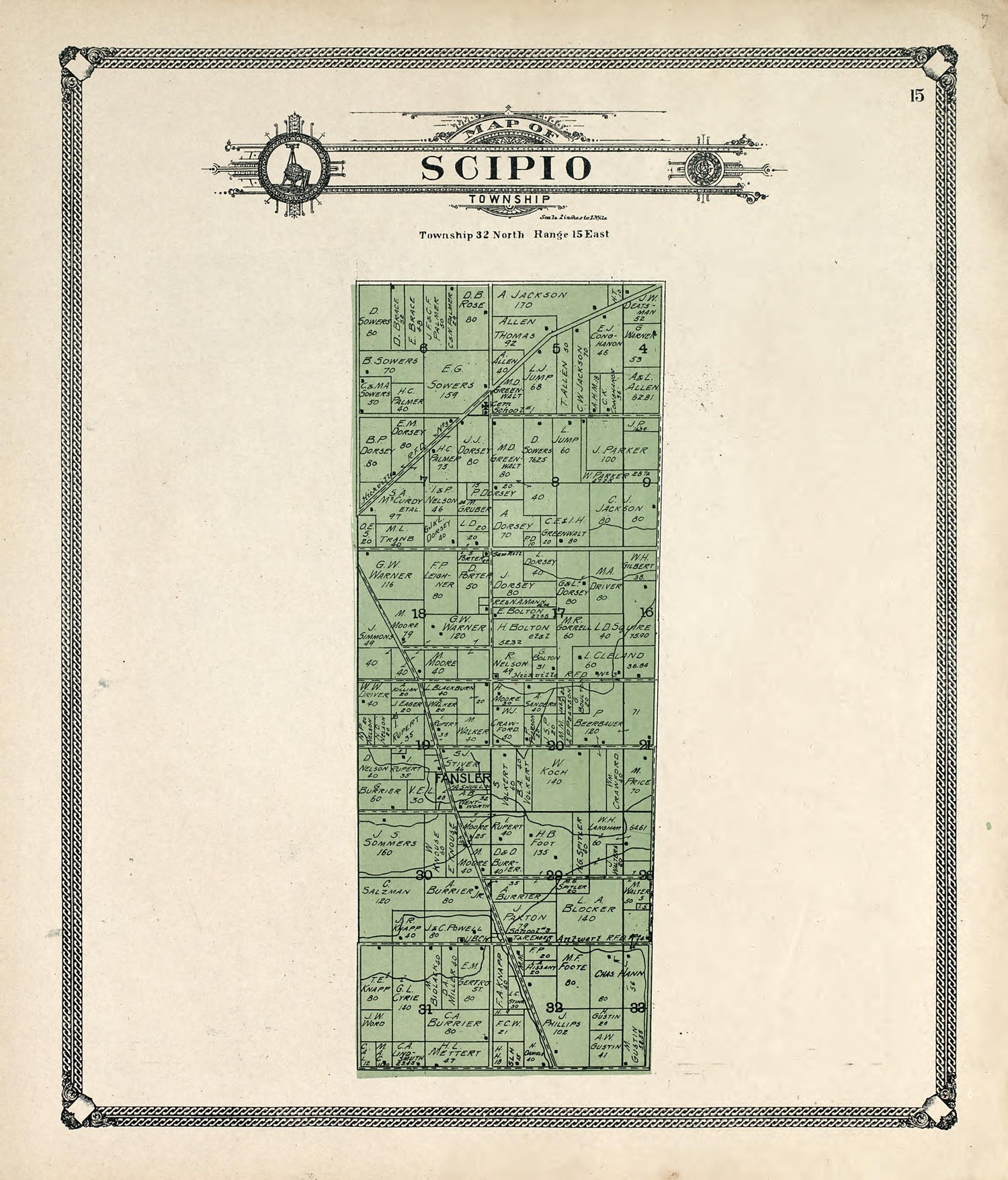 Map of Scipio Township from Plat Book of Allen County, Indiana 1907 by Relic Map Company