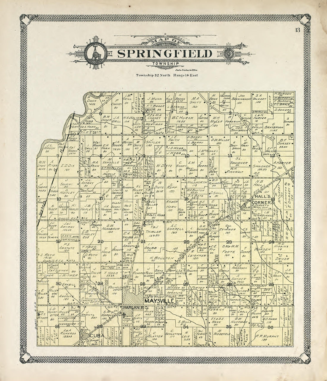 Map of Springfield Township from Plat Book of Allen County, Indiana 1907 by Relic Map Company