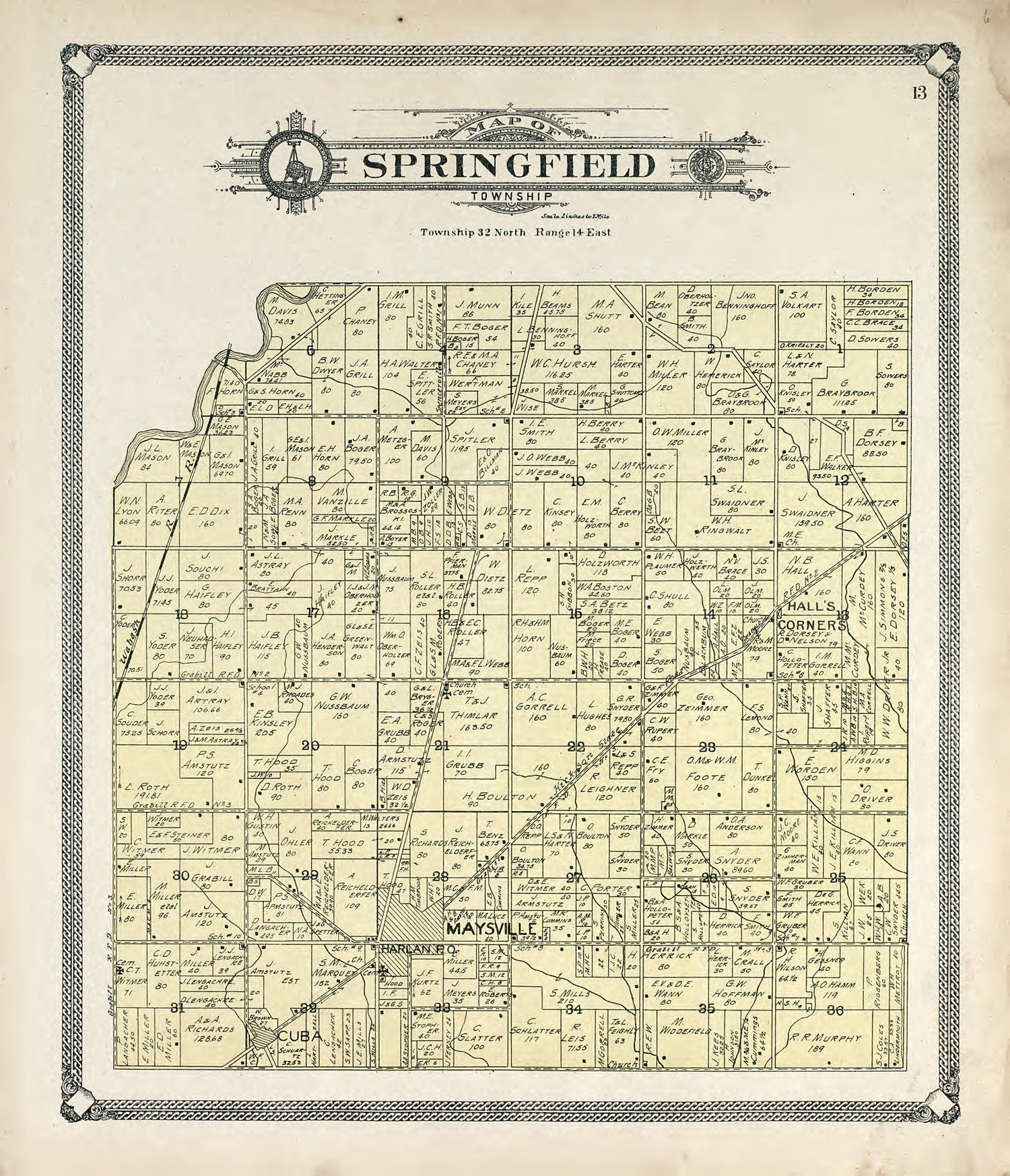 Map of Springfield Township from Plat Book of Allen County, Indiana 1907 by Relic Map Company