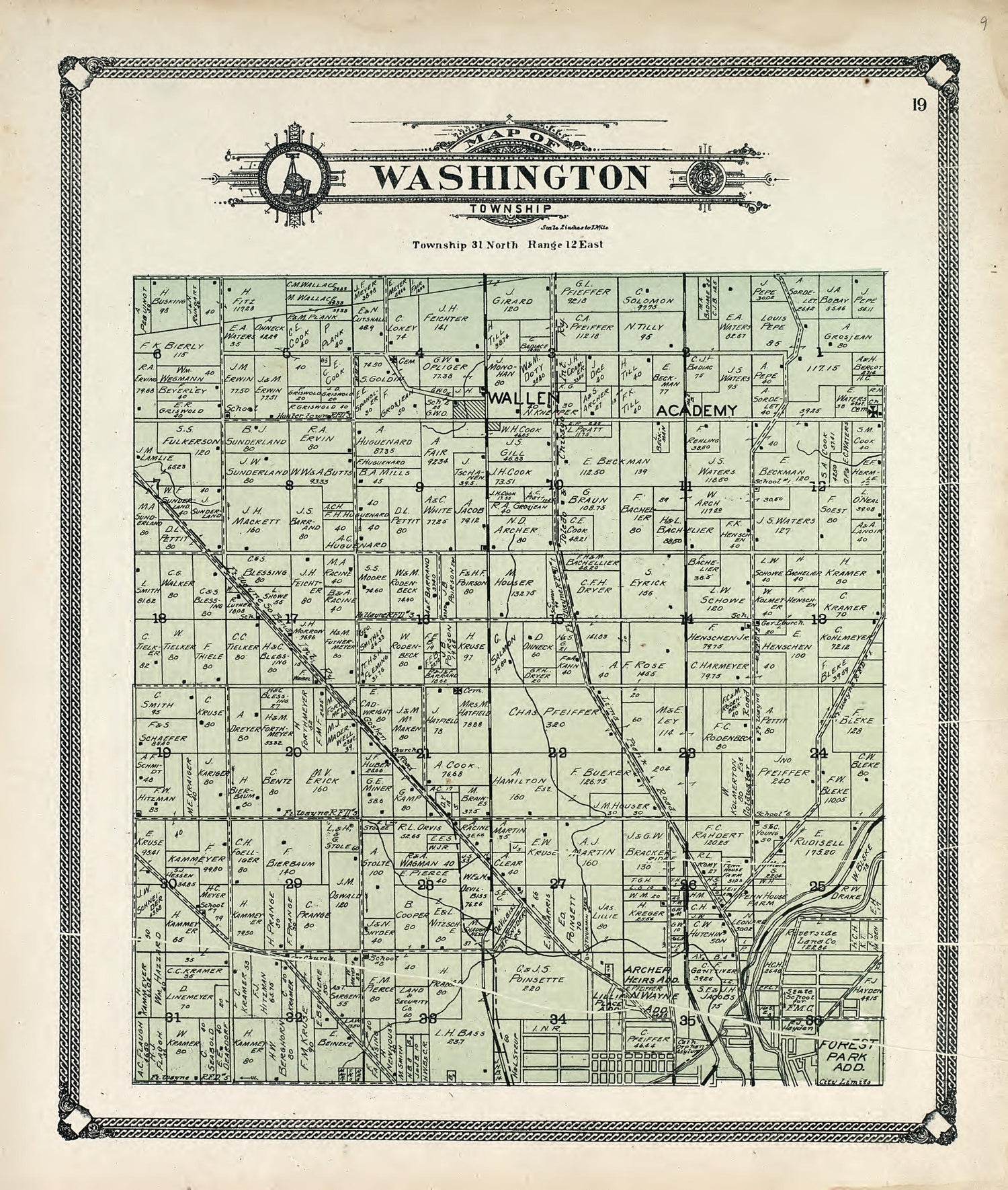Map of Washington Township from Plat Book of Allen County, Indiana 1907 by Relic Map Company