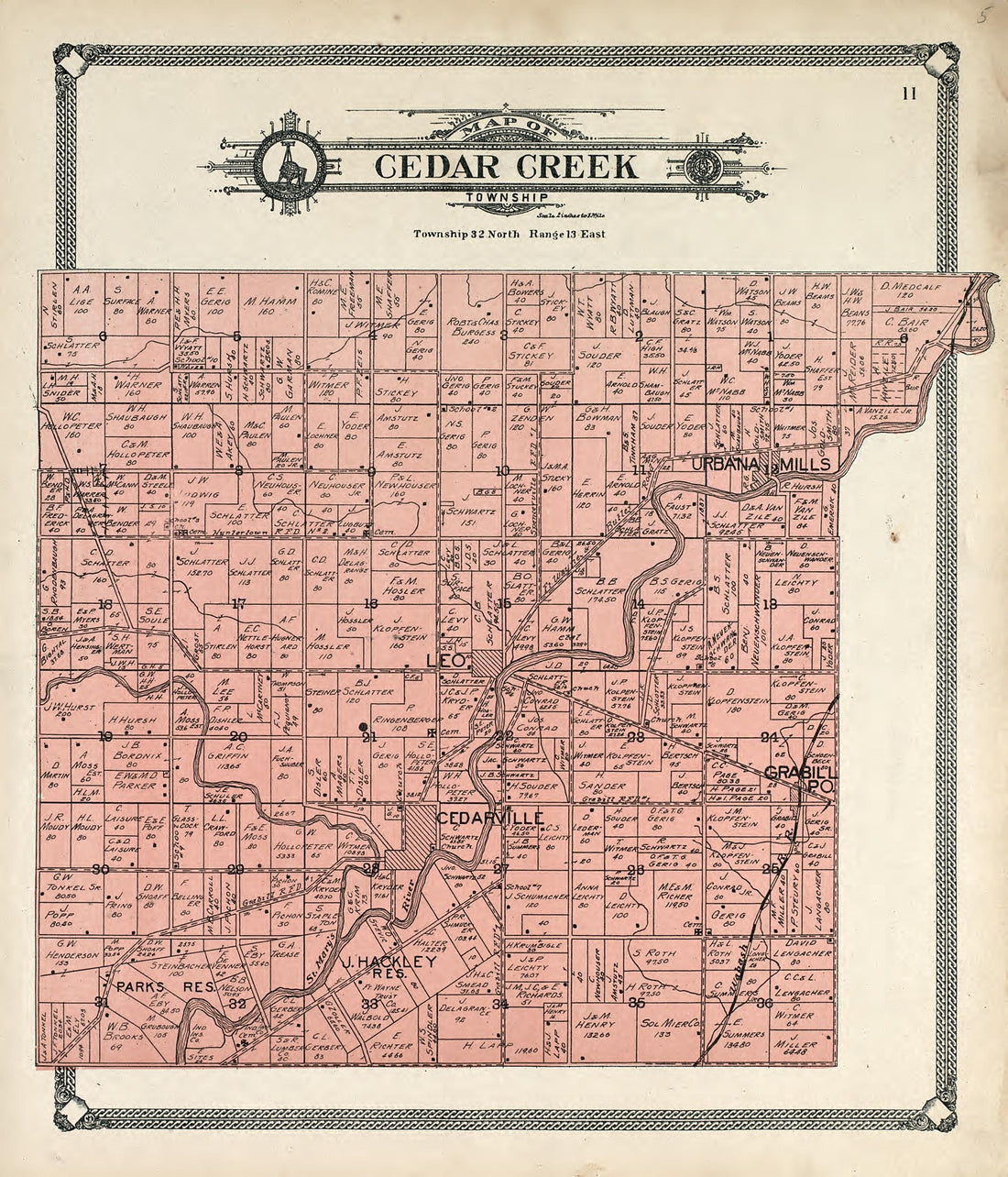 Map of Cedar Creek Township from Plat Book of Allen County, Indiana 1907 by Relic Map Company