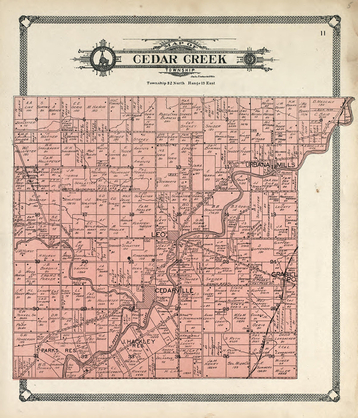 Map of Cedar Creek Township from Plat Book of Allen County, Indiana 1907 by Relic Map Company