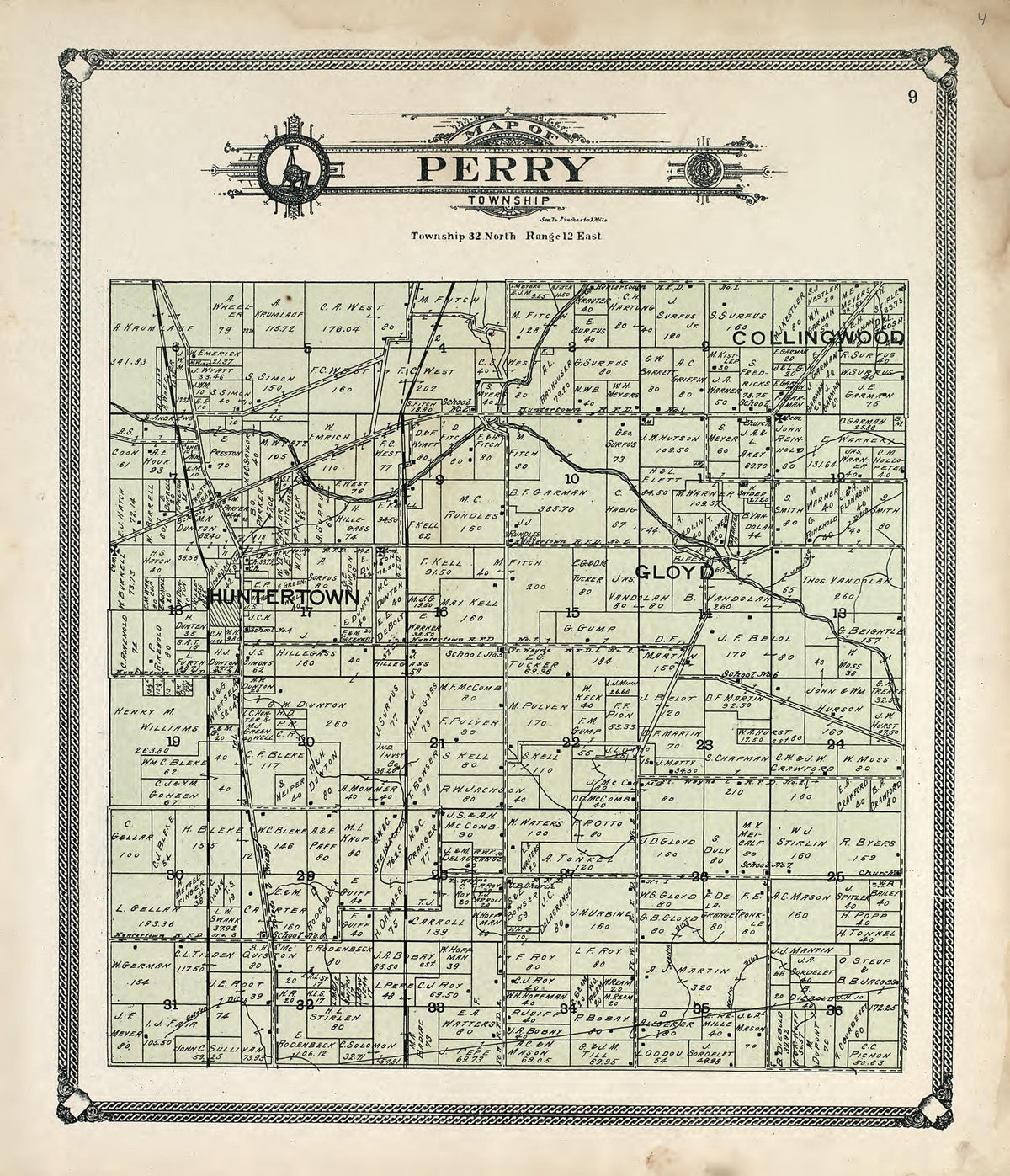Map of Perry Township from Plat Book of Allen County, Indiana 1907 by Relic Map Company