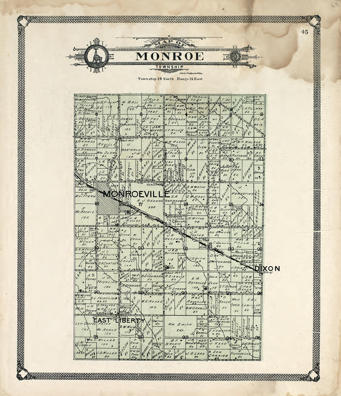 Map of Monroe Township from Plat Book of Allen County, Indiana 1907 by Relic Map Company