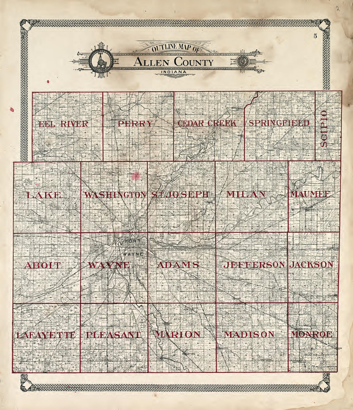 Outline Map of Allen County, Indiana from Plat Book of Allen County, Indiana 1907 by Relic Map Company