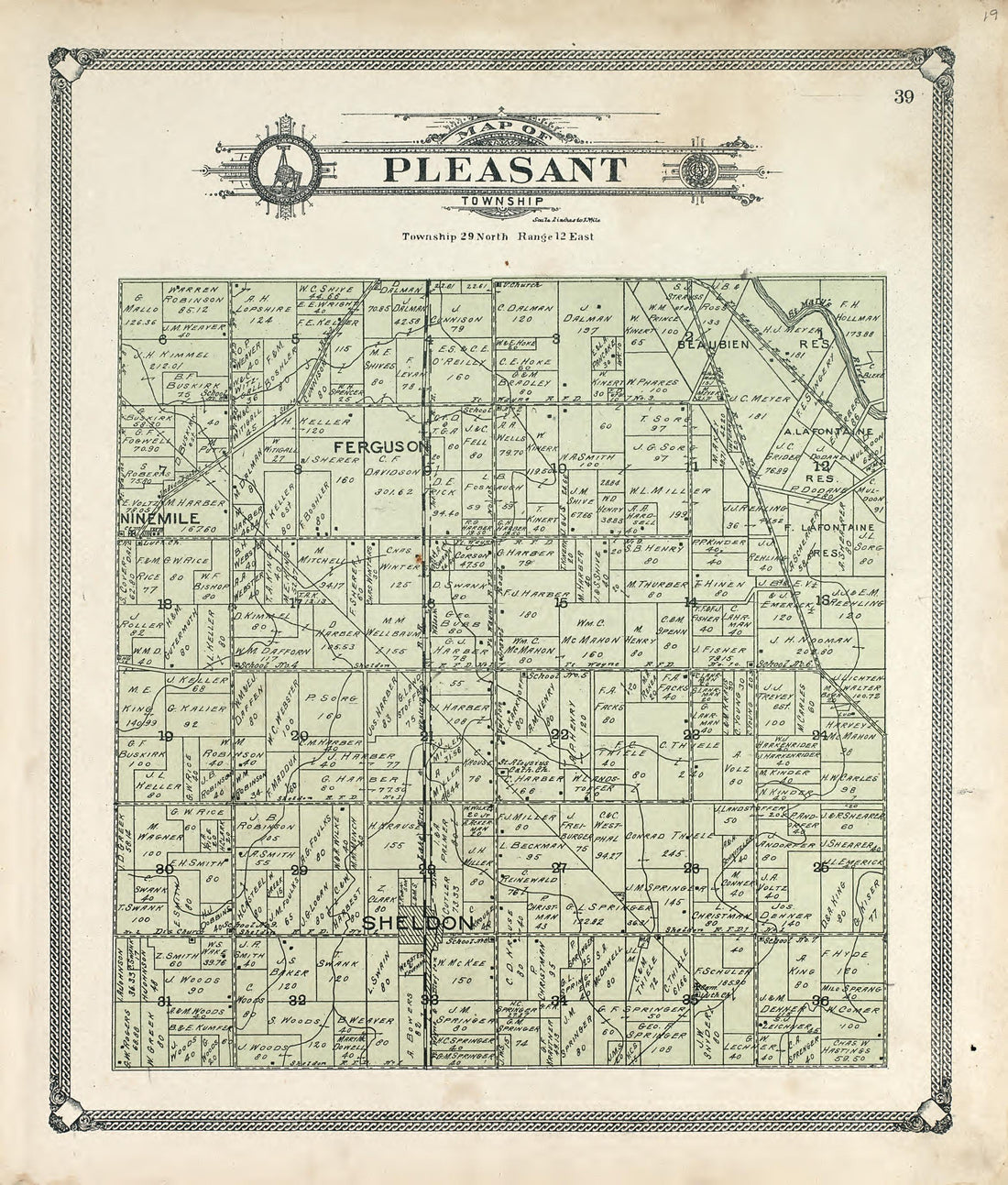 Map of Pleasant Township from Plat Book of Allen County, Indiana 1907 by Relic Map Company