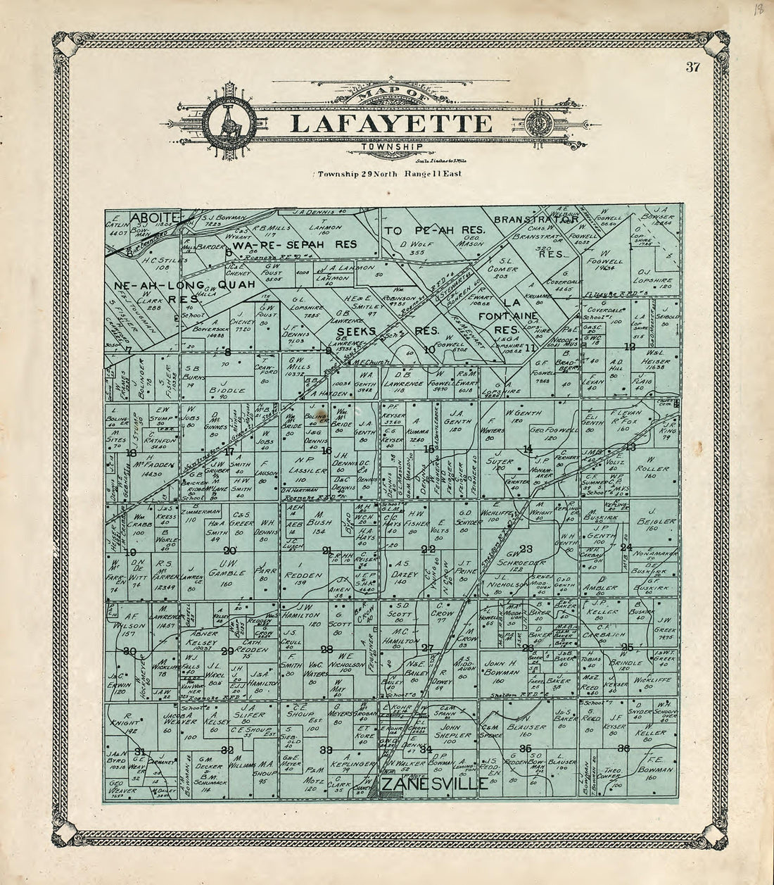 Map of Lafayette Township from Plat Book of Allen County, Indiana 1907 by Relic Map Company