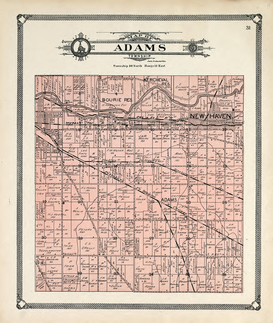 Map of Adams Township from Plat Book of Allen County, Indiana 1907 by Relic Map Company