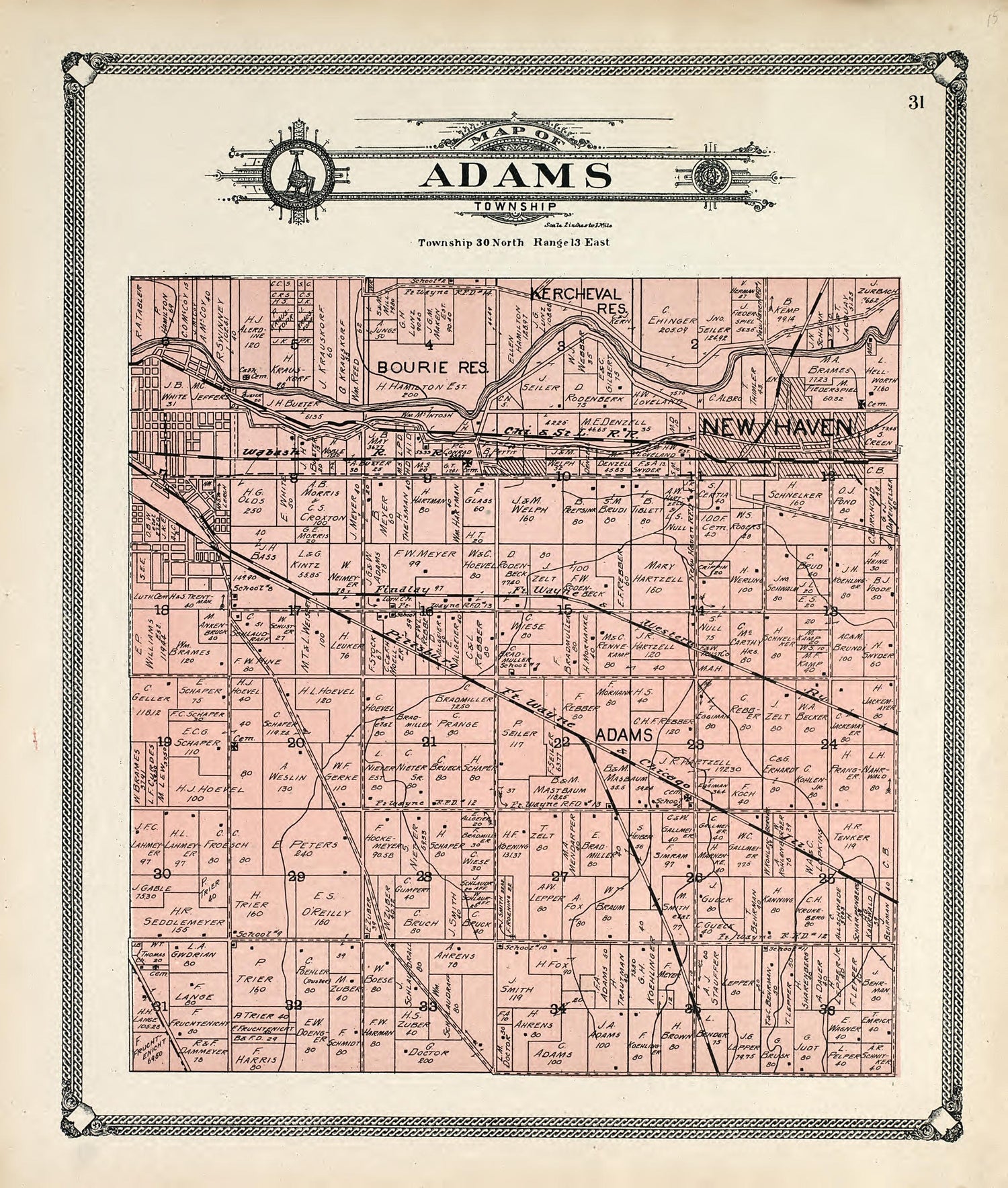 Map of Adams Township from Plat Book of Allen County, Indiana 1907 by Relic Map Company