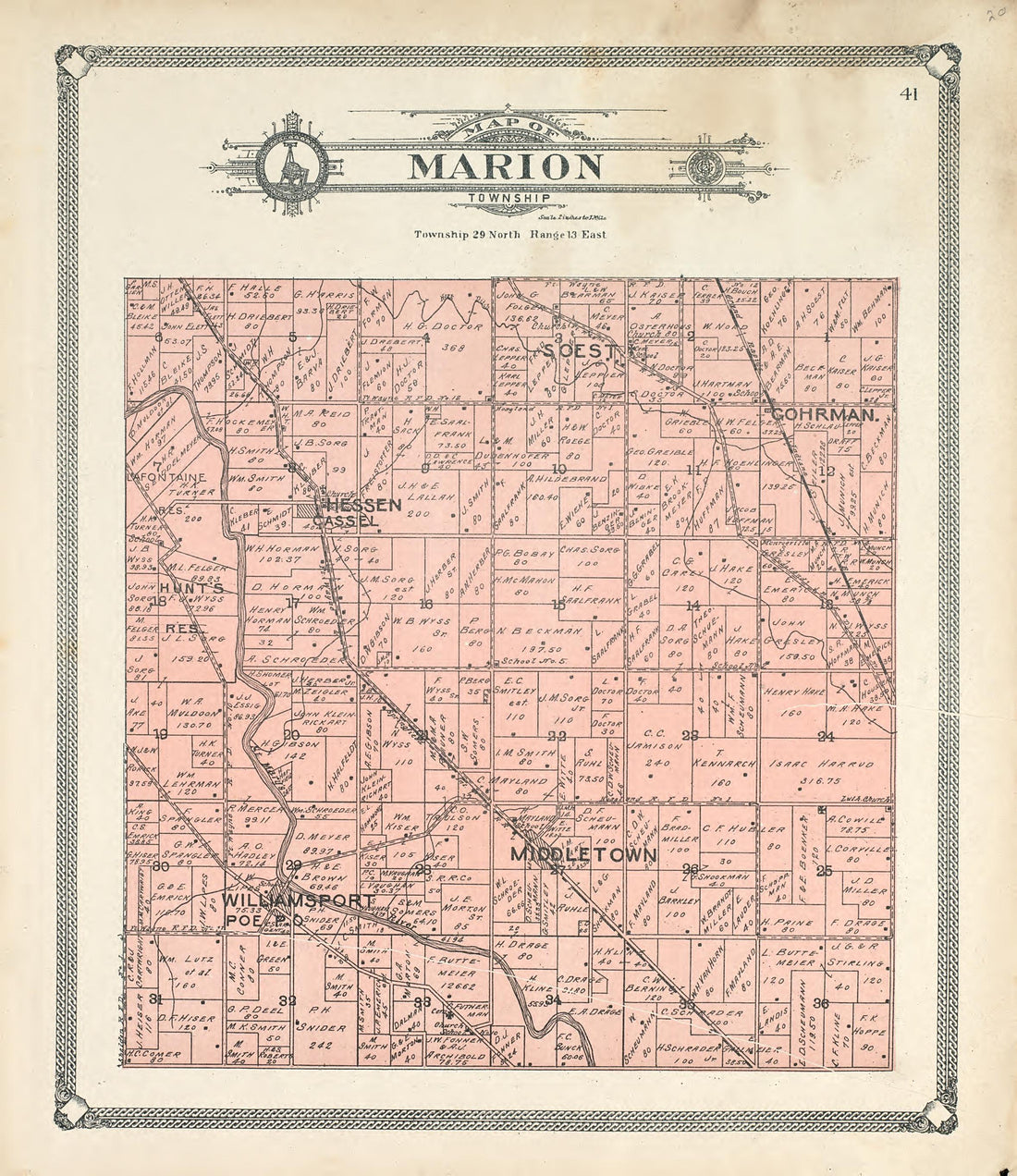 Map of Marion Township from Plat Book of Allen County, Indiana 1907 by Relic Map Company