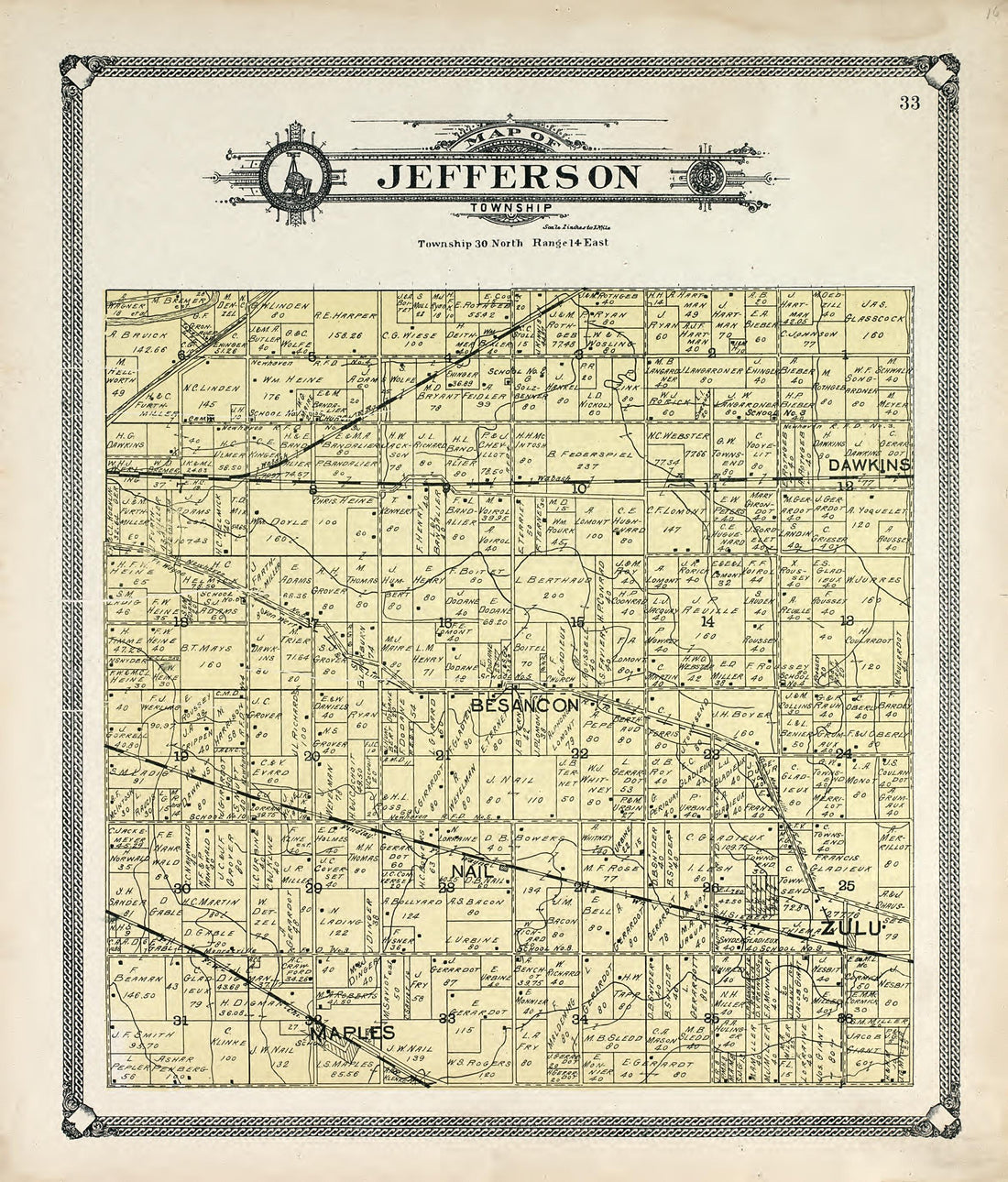 Map of Jefferson Township from Plat Book of Allen County, Indiana 1907 by Relic Map Company