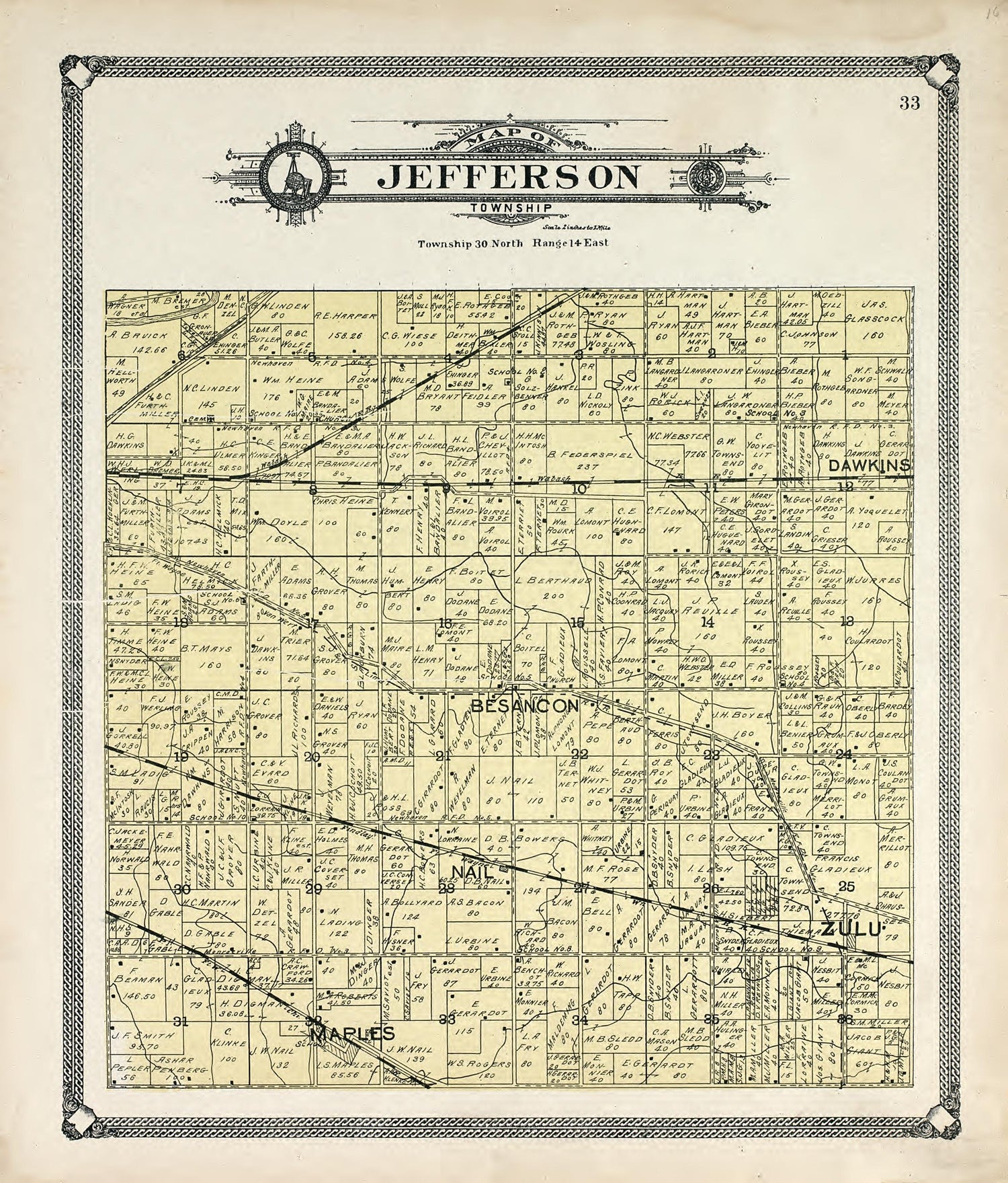 Map of Jefferson Township from Plat Book of Allen County, Indiana 1907 by Relic Map Company
