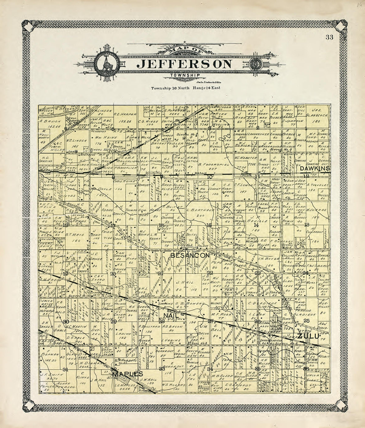 Map of Jefferson Township from Plat Book of Allen County, Indiana 1907 by Relic Map Company