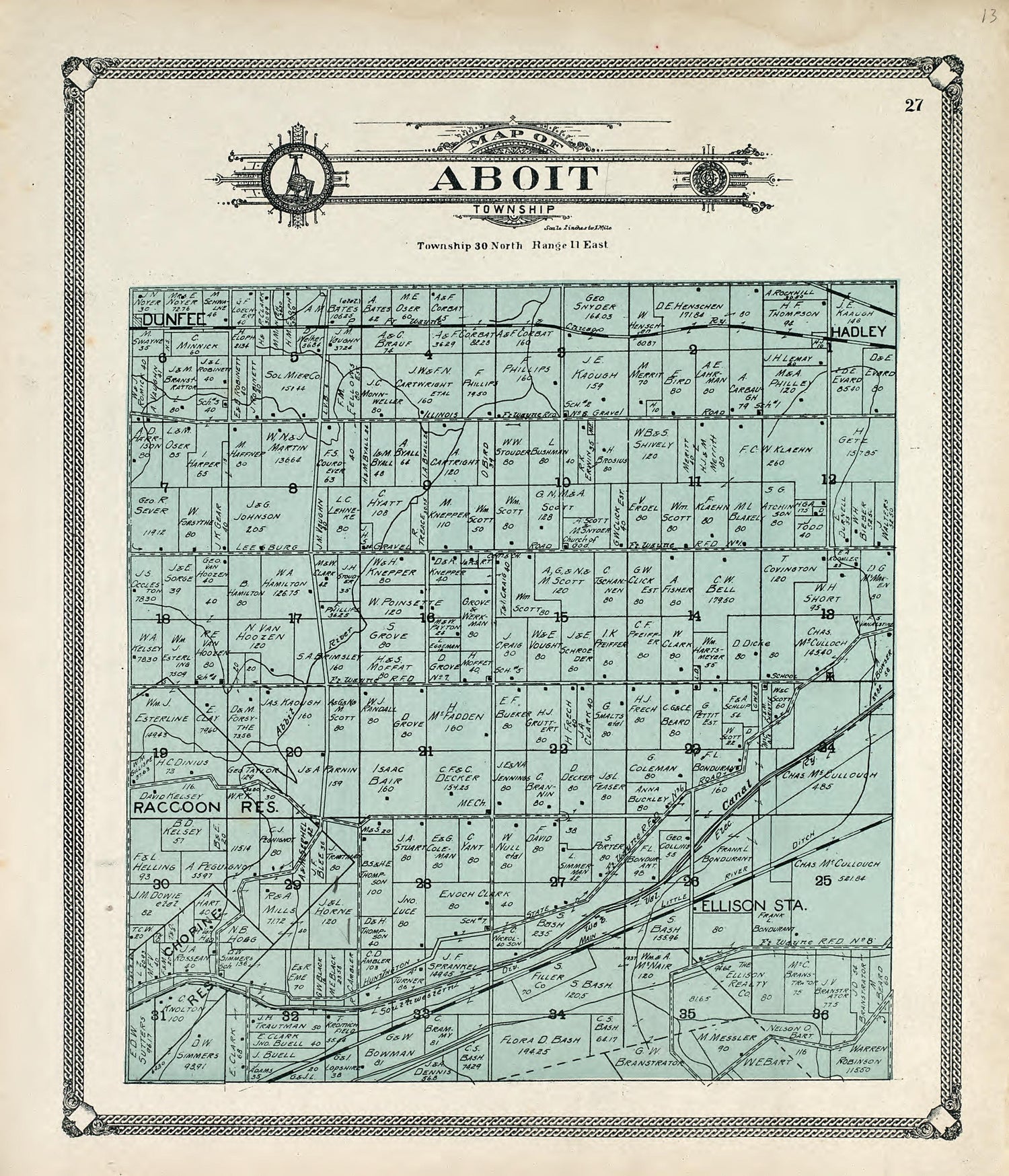 Map of Aboit Township from Plat Book of Allen County, Indiana 1907 by Relic Map Company