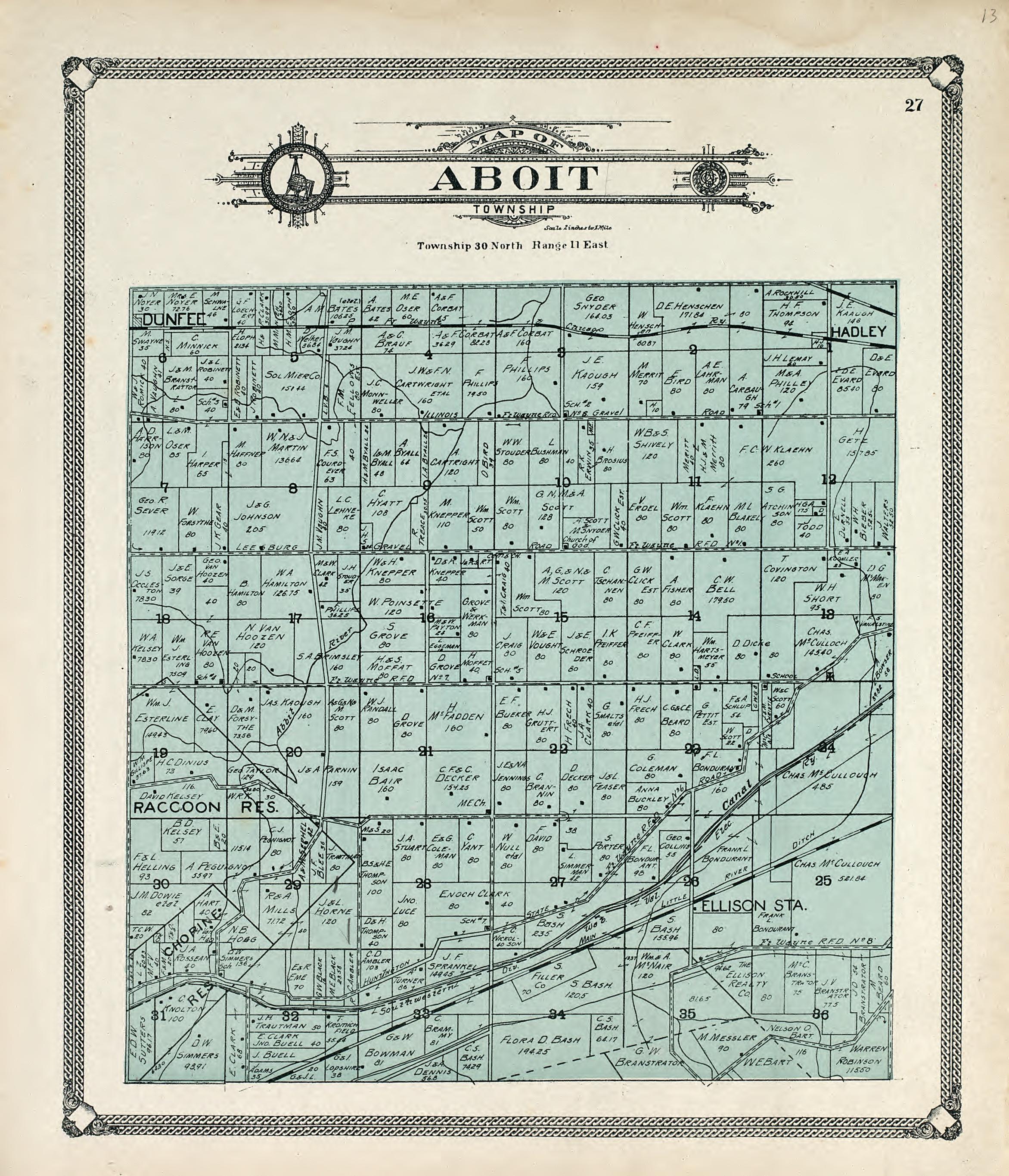 Map of Aboit Township from Plat Book of Allen County, Indiana 1907 by Relic Map Company