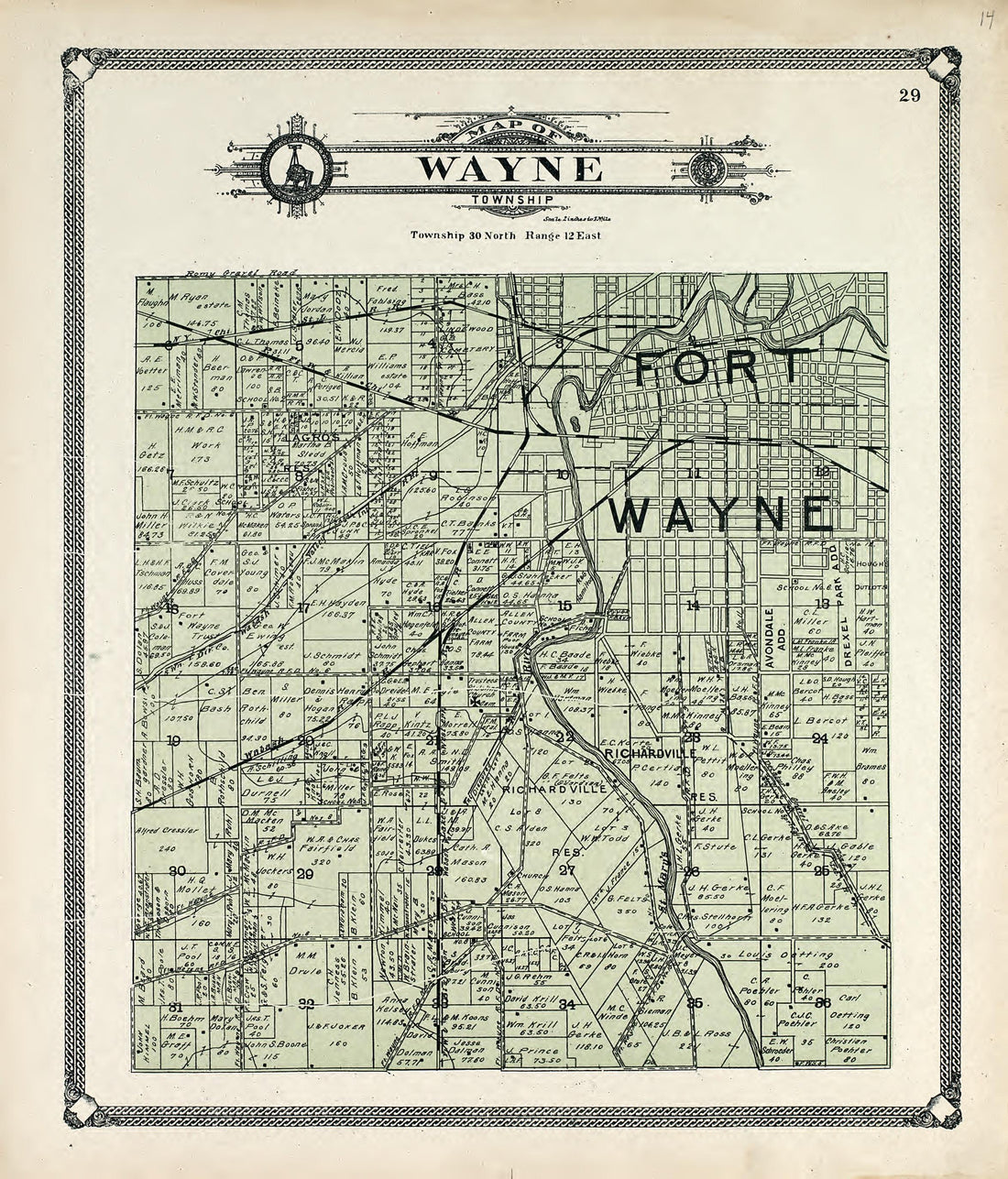 Map of Wayne Township from Plat Book of Allen County, Indiana 1907 by Relic Map Company