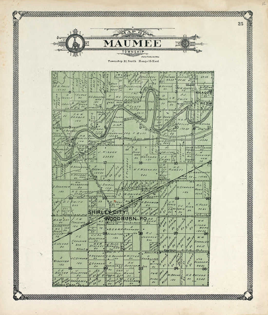 Map of Maumee Township from Plat Book of Allen County, Indiana 1907 by Relic Map Company