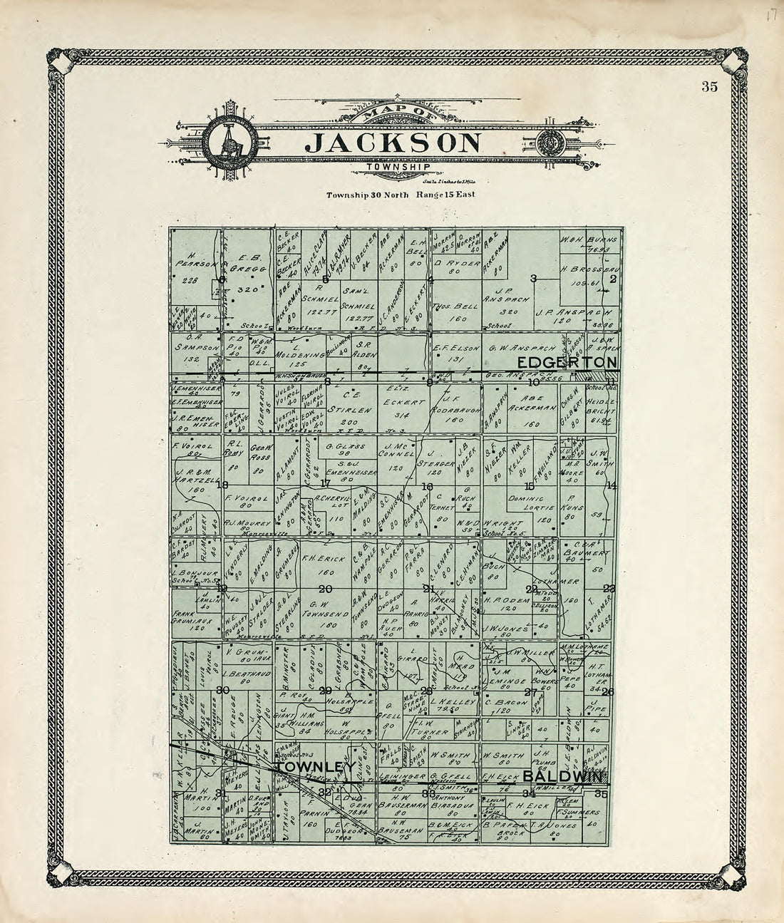 Map of Jackson Township from Plat Book of Allen County, Indiana 1907 by Relic Map Company