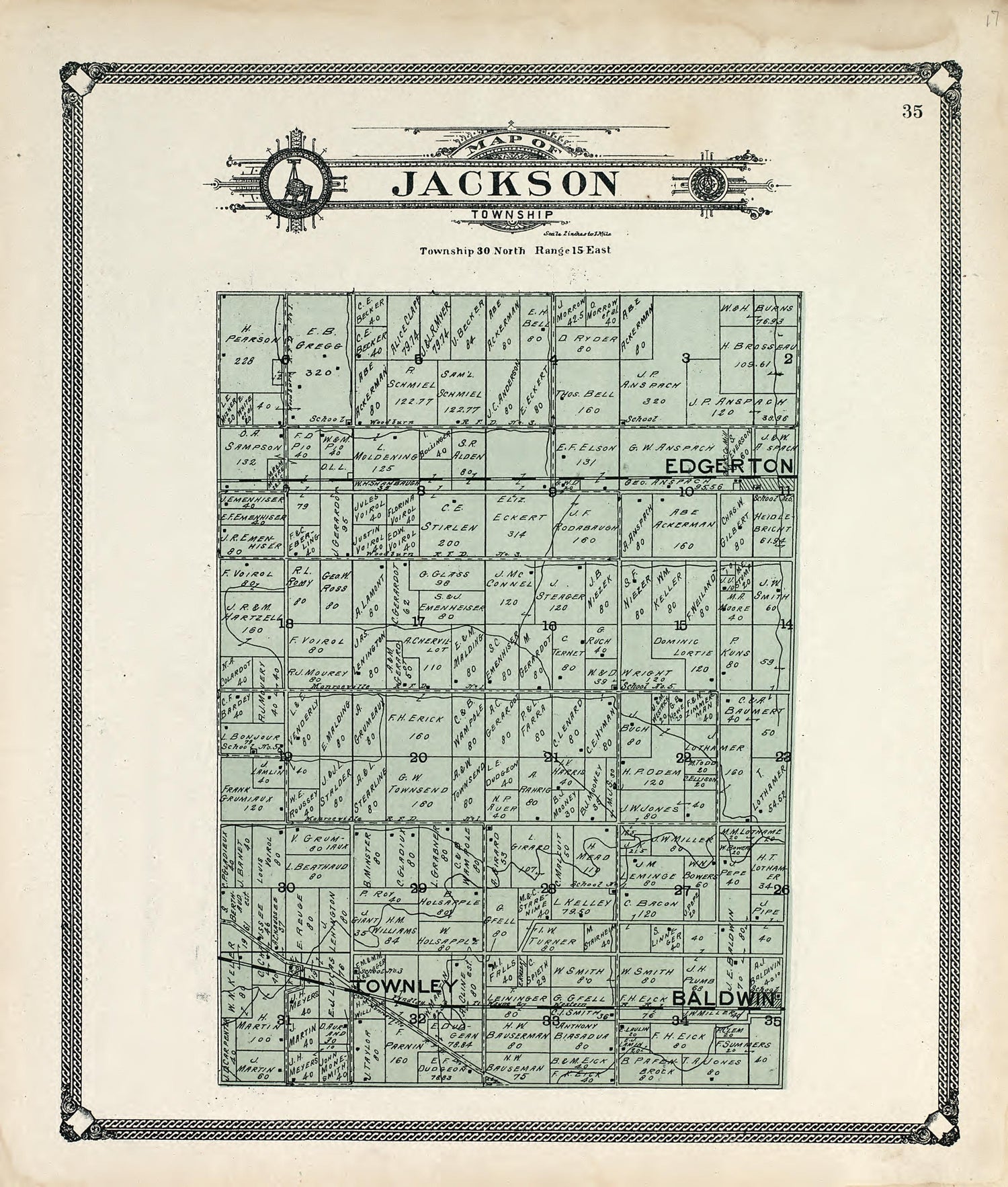 Map of Jackson Township from Plat Book of Allen County, Indiana 1907 by Relic Map Company