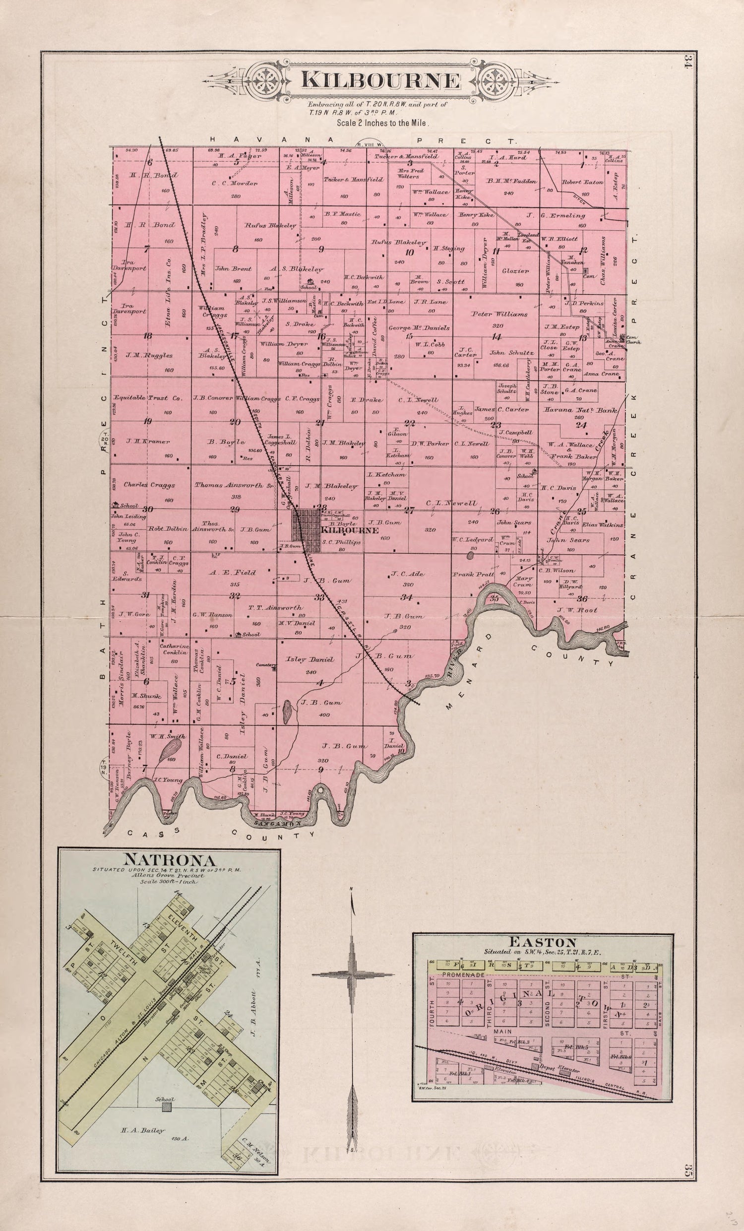 Kilbourne - Natrona - Easton from Plat Book of Mason County, Illinois 1891 by Relic Map Company