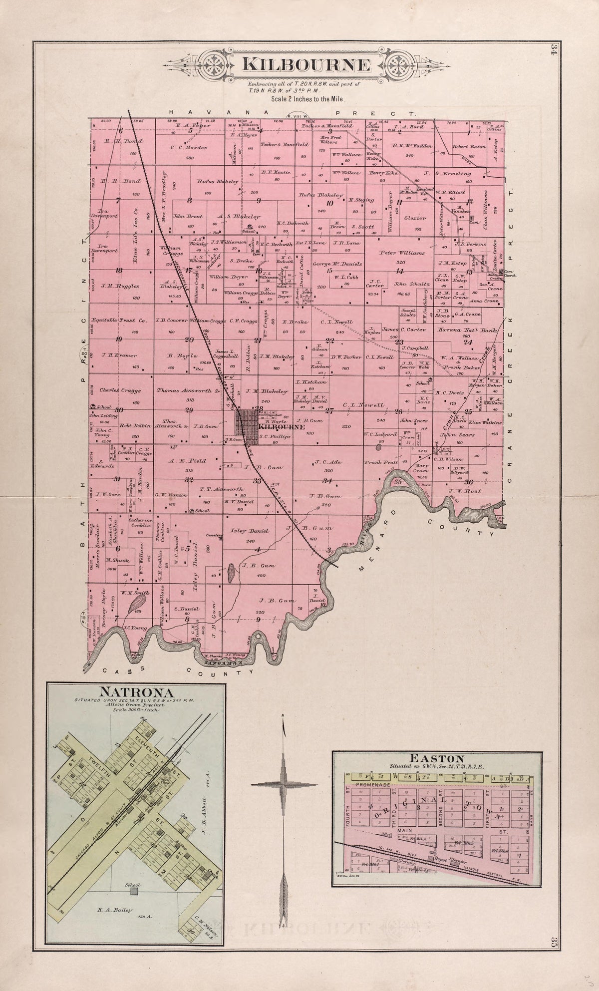 Kilbourne - Natrona - Easton from Plat Book of Mason County, Illinois 1891 by Relic Map Company