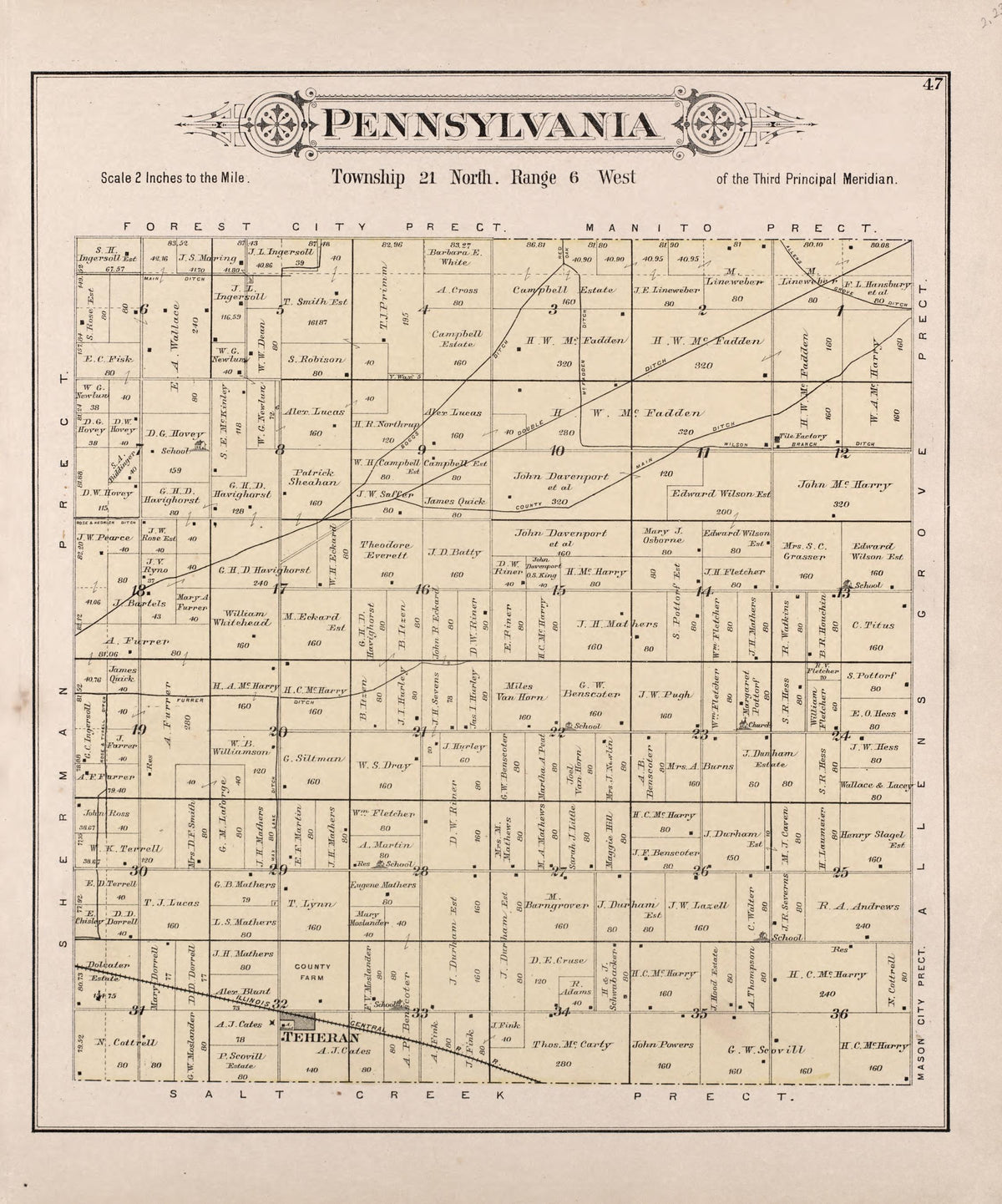 Pennsylvania from Plat Book of Mason County, Illinois 1891 by Relic Map Company