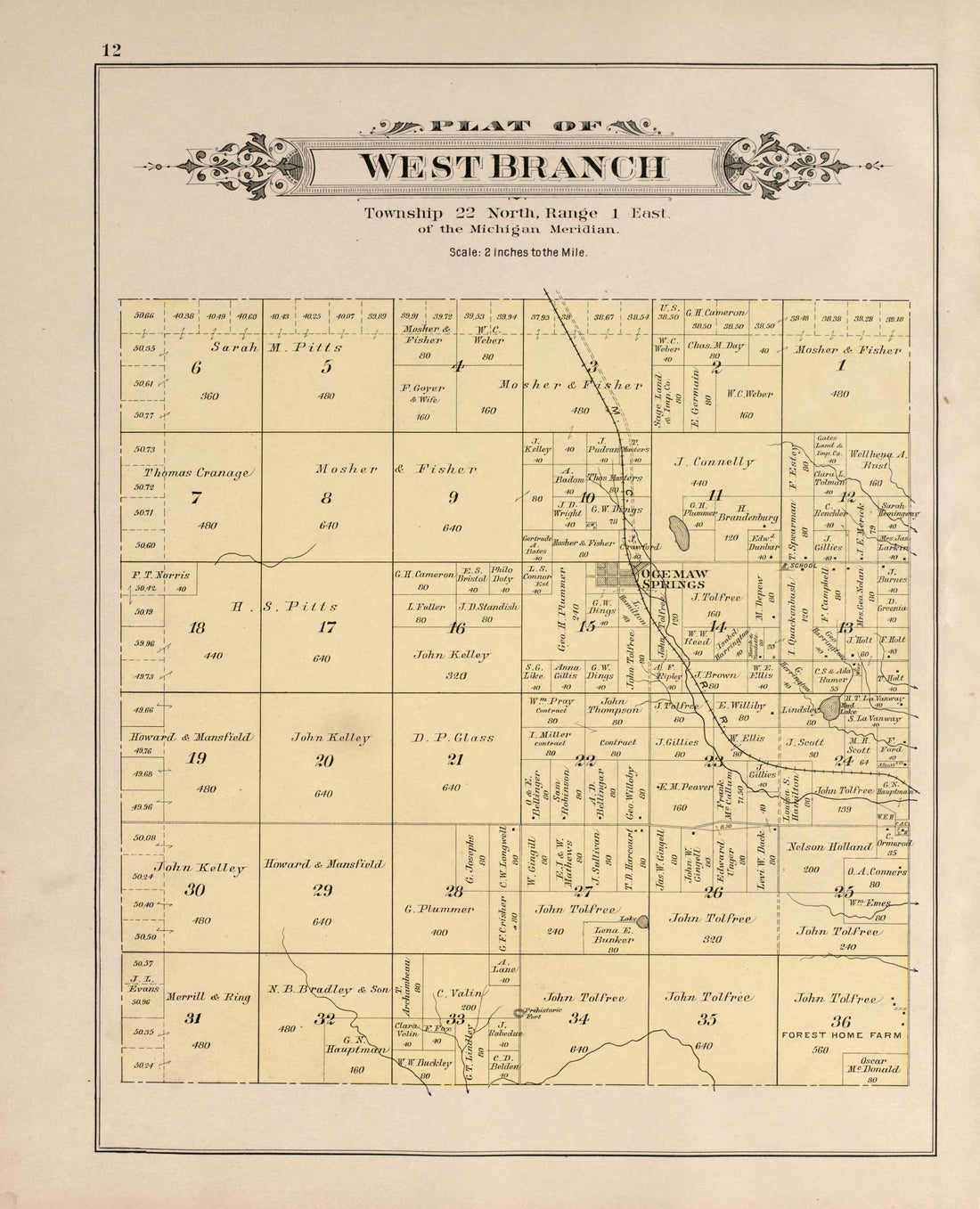 West Branch from Plat Book of Ogemaw County, Michigan 1903 by Relic Map Company