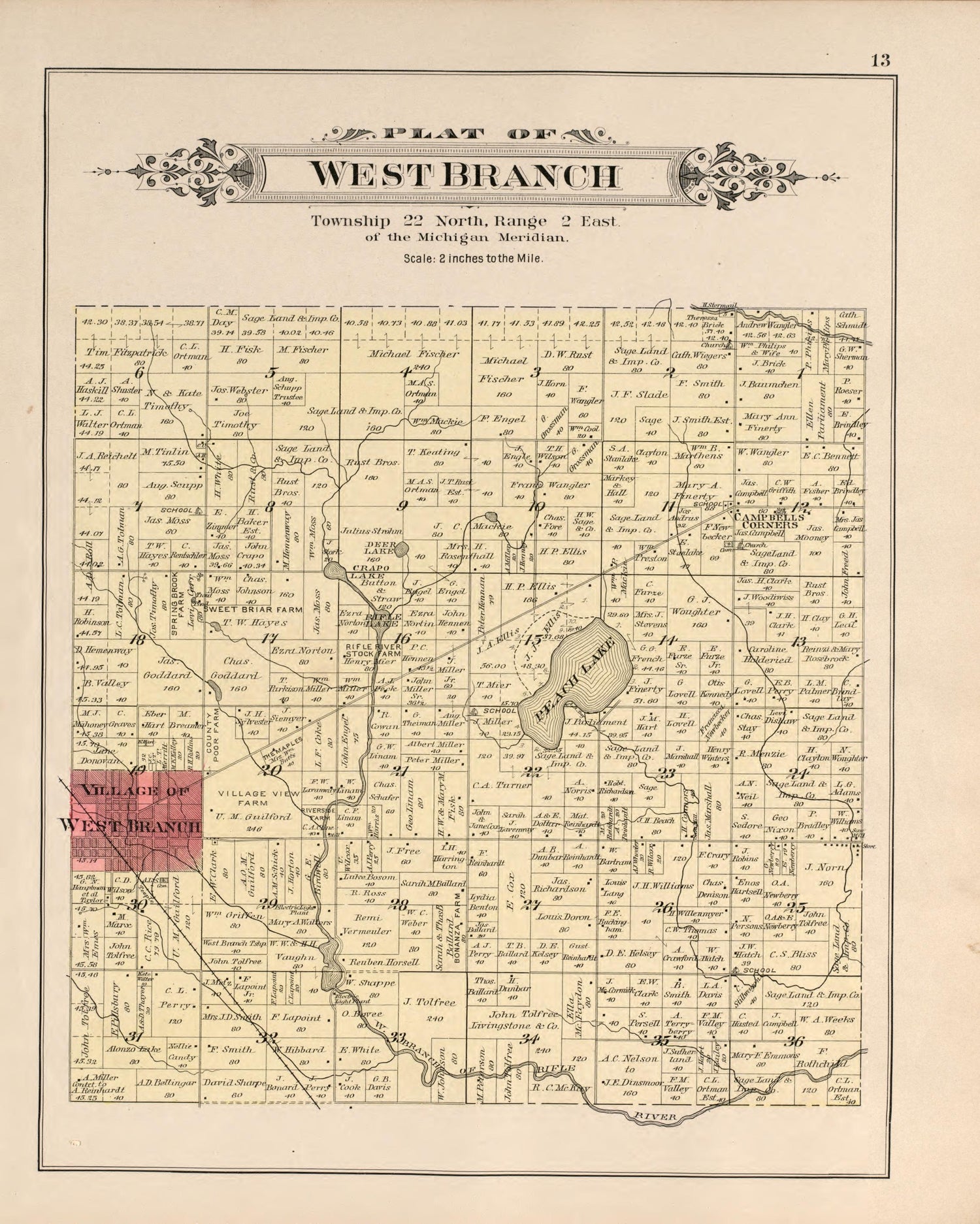West Branch from Plat Book of Ogemaw County, Michigan 1903 by Relic Map Company
