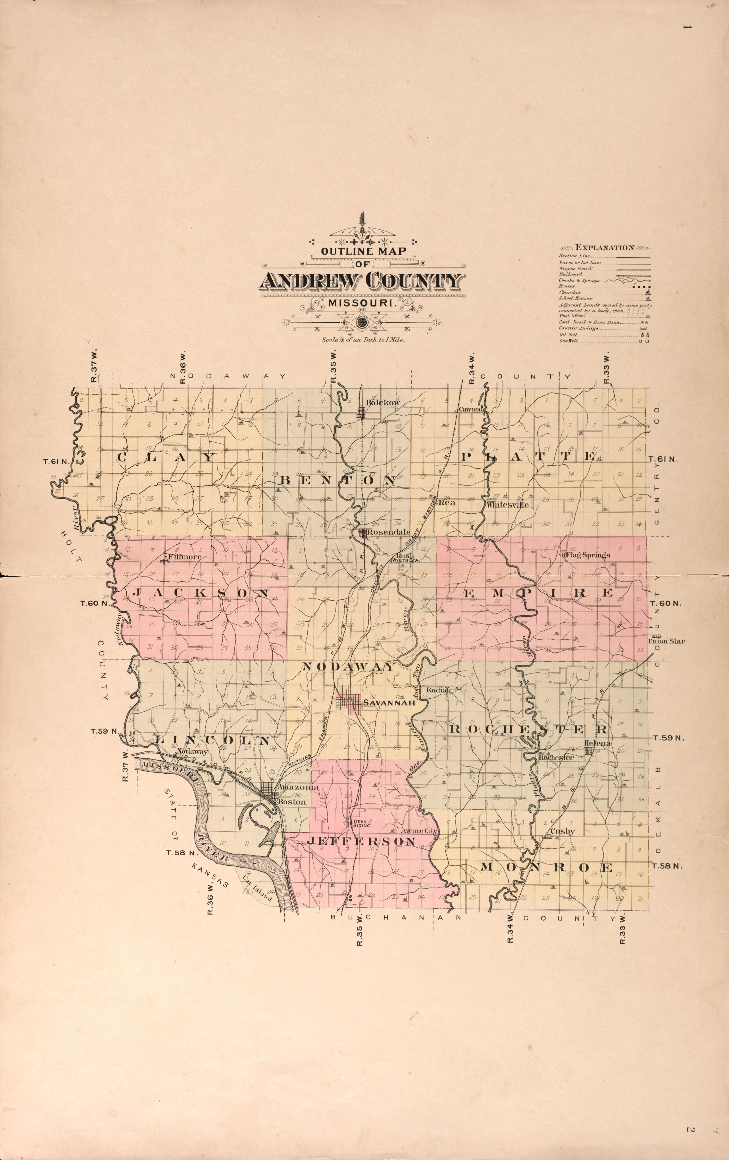 Outline Map of Andrew County from Plat Book of Andrew County, Missouri 1909 by Relic Map Company