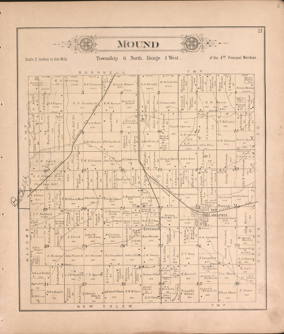 This old map of Illinois, McDonough County,  was created by Balliet &amp; Volk|Bourquin, F. (Frederick)|Geo. A. Ogle &amp; Co|Occidental Publishing Company in 1893