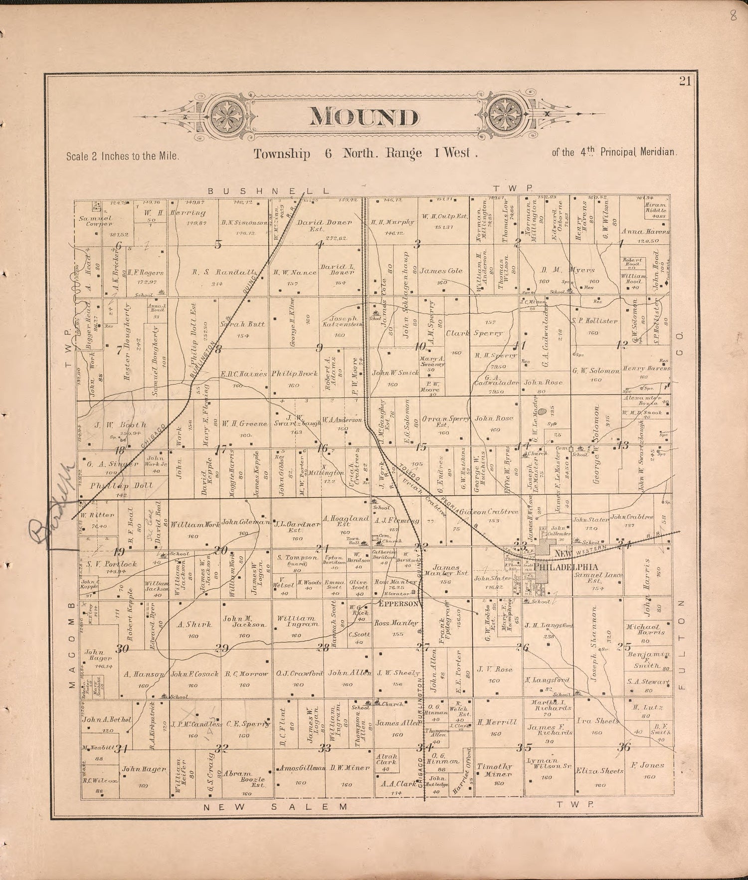 This old map of Illinois, McDonough County,  was created by Balliet &amp; Volk|Bourquin, F. (Frederick)|Geo. A. Ogle &amp; Co|Occidental Publishing Company in 1893