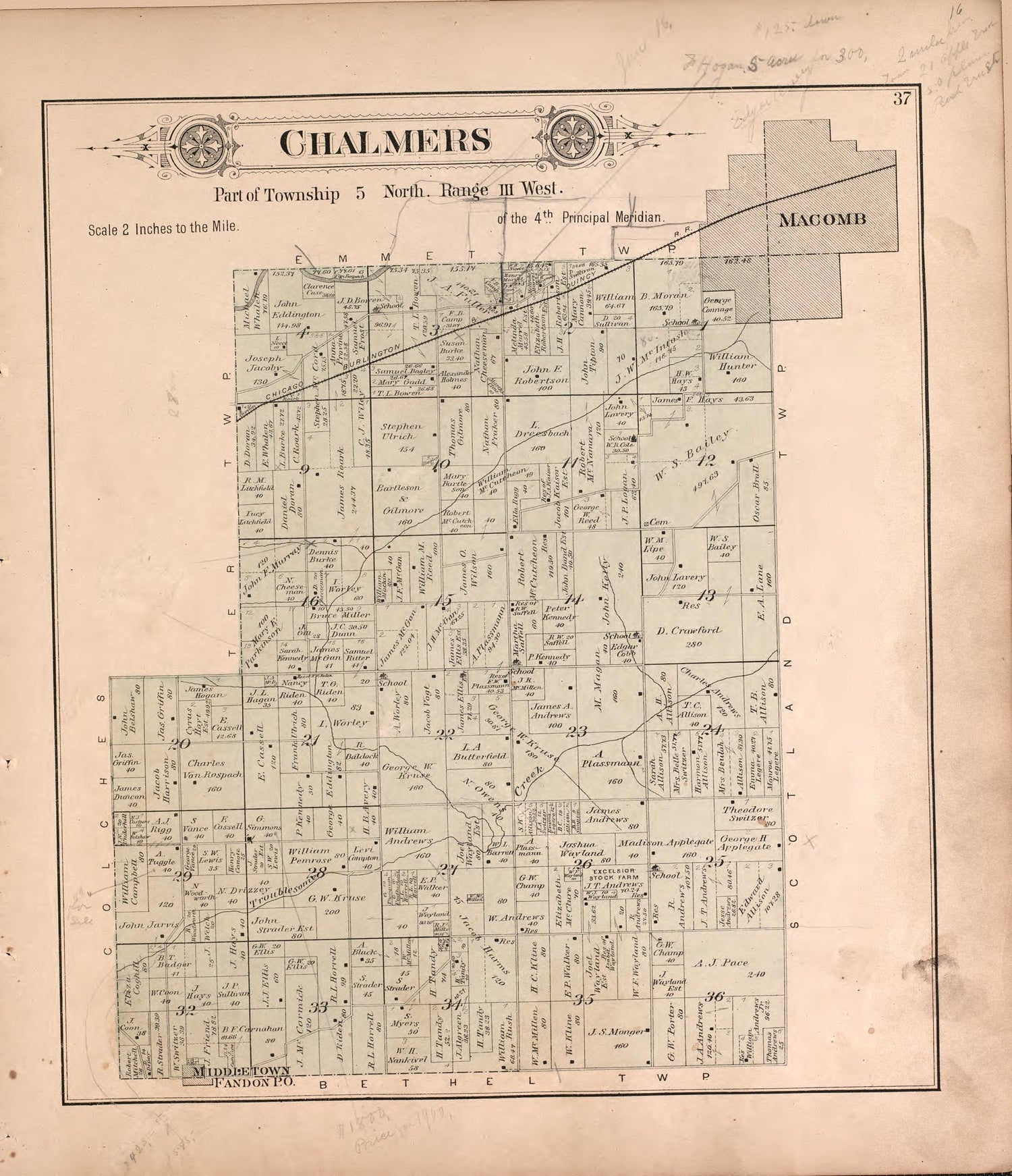 This old map of Illinois, McDonough County,  was created by Balliet &amp; Volk|Bourquin, F. (Frederick)|Geo. A. Ogle &amp; Co|Occidental Publishing Company in 1893