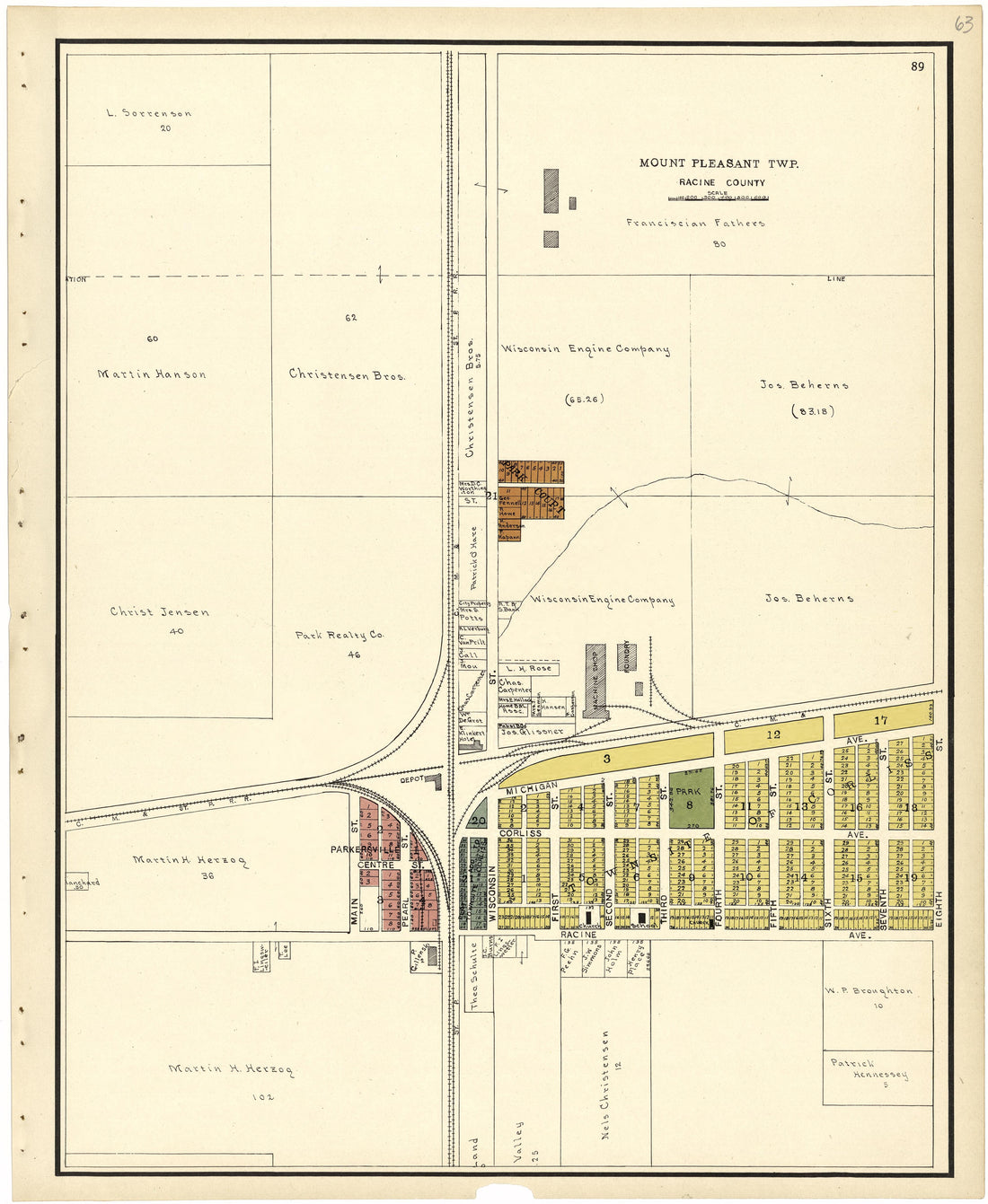 Mount Pleasant Township from Plat Book of Racine and Kenosha Counties, Wisconsin 1924 by Relic Map Company