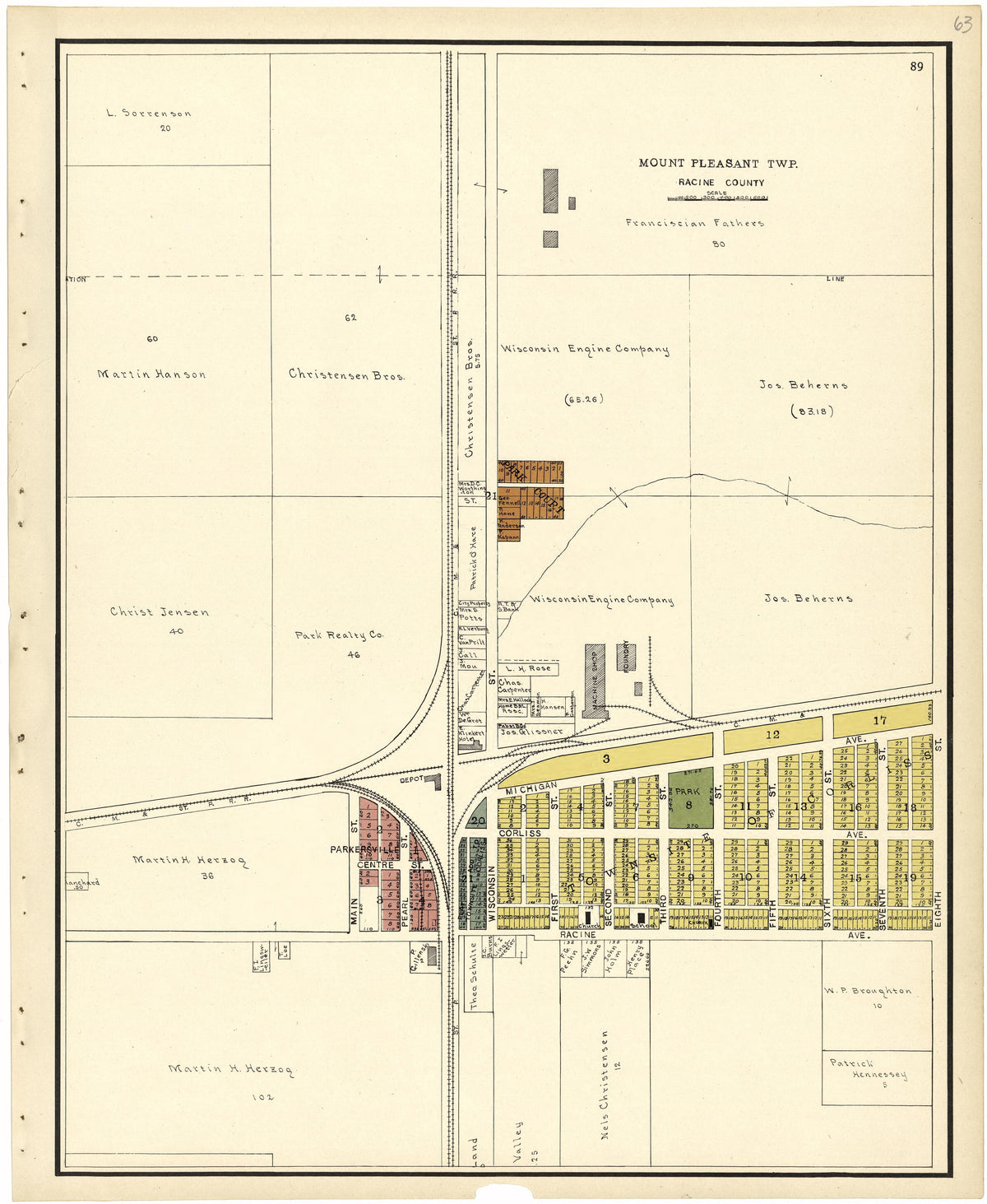 Mount Pleasant Township from Plat Book of Racine and Kenosha Counties, Wisconsin 1924 by Relic Map Company