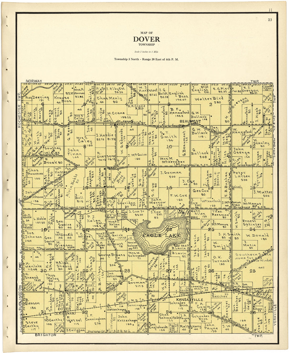 Map of Dover Township from Plat Book of Racine and Kenosha Counties, Wisconsin 1924 by Relic Map Company
