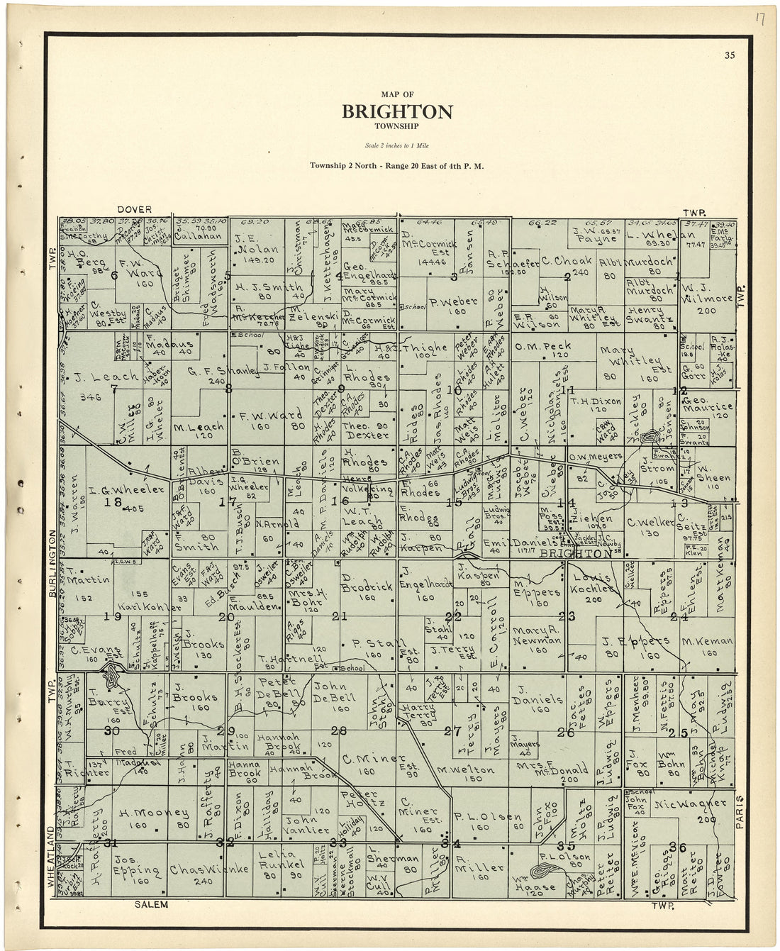 Map of Brighton Township from Plat Book of Racine and Kenosha Counties, Wisconsin 1924 by Relic Map Company