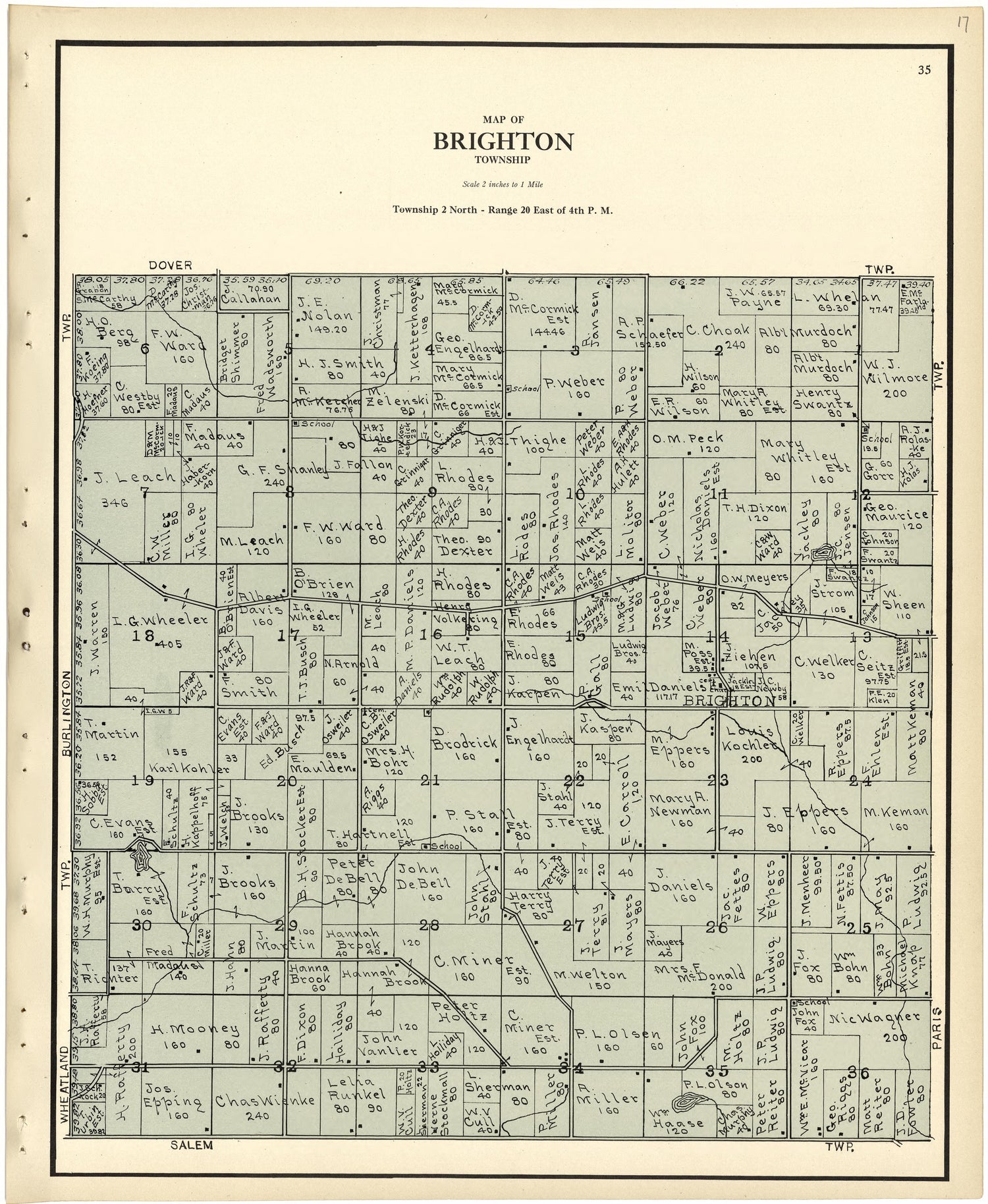 Map of Brighton Township from Plat Book of Racine and Kenosha Counties, Wisconsin 1924 by Relic Map Company