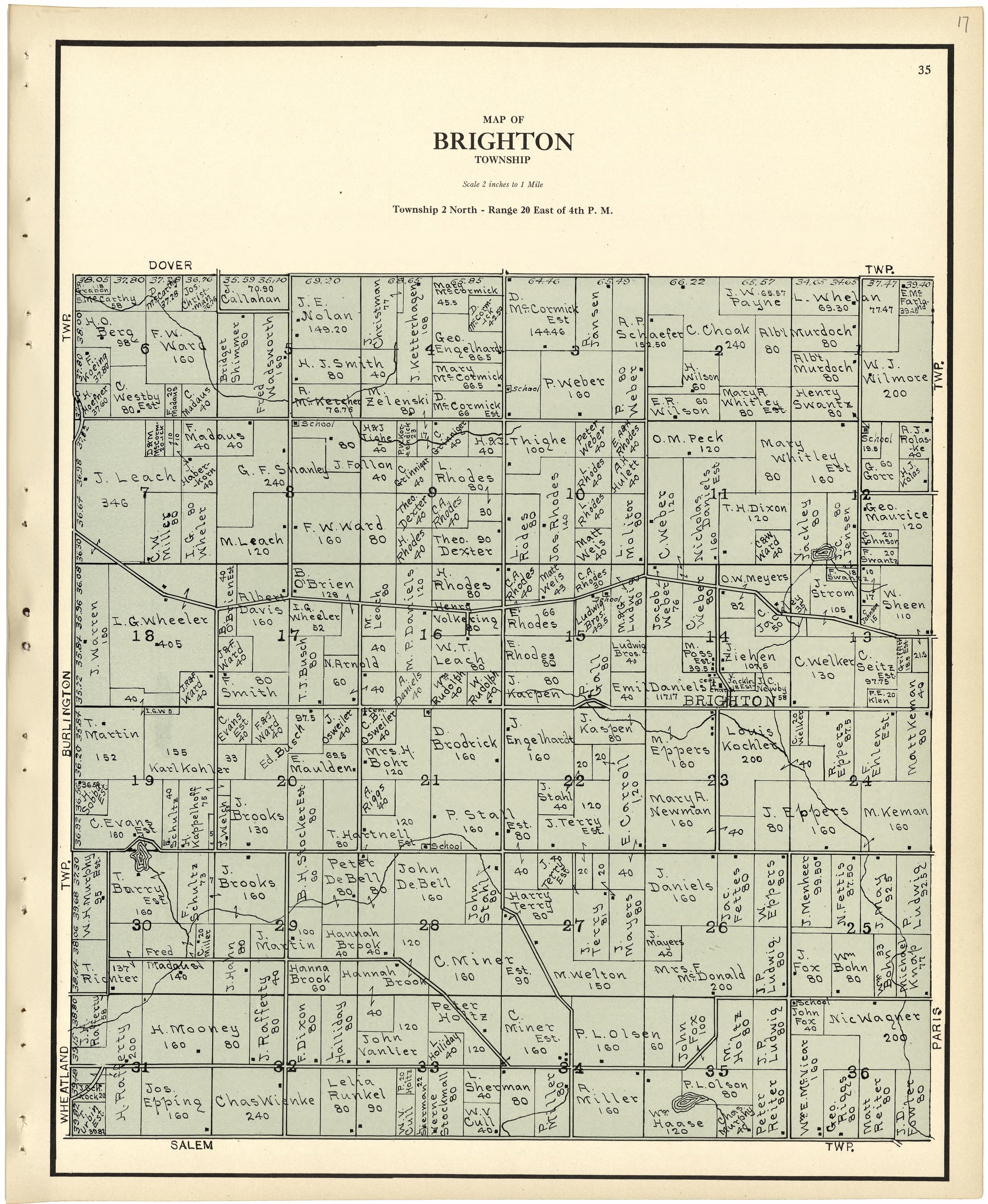 Map of Brighton Township from Plat Book of Racine and Kenosha Counties, Wisconsin 1924 by Relic Map Company