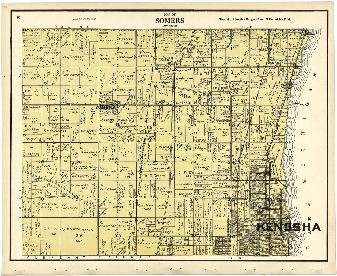Map of Somers Township from Plat Book of Racine and Kenosha Counties, Wisconsin 1924 by Relic Map Company