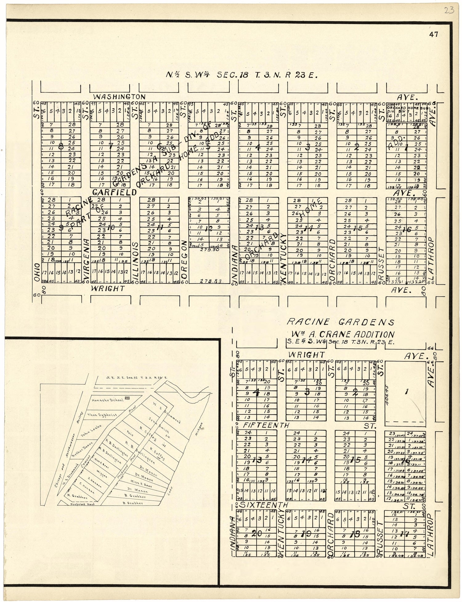 Racine Gardens Wm A.Crane Addition from Plat Book of Racine and Kenosha Counties, Wisconsin 1924 by Relic Map Company