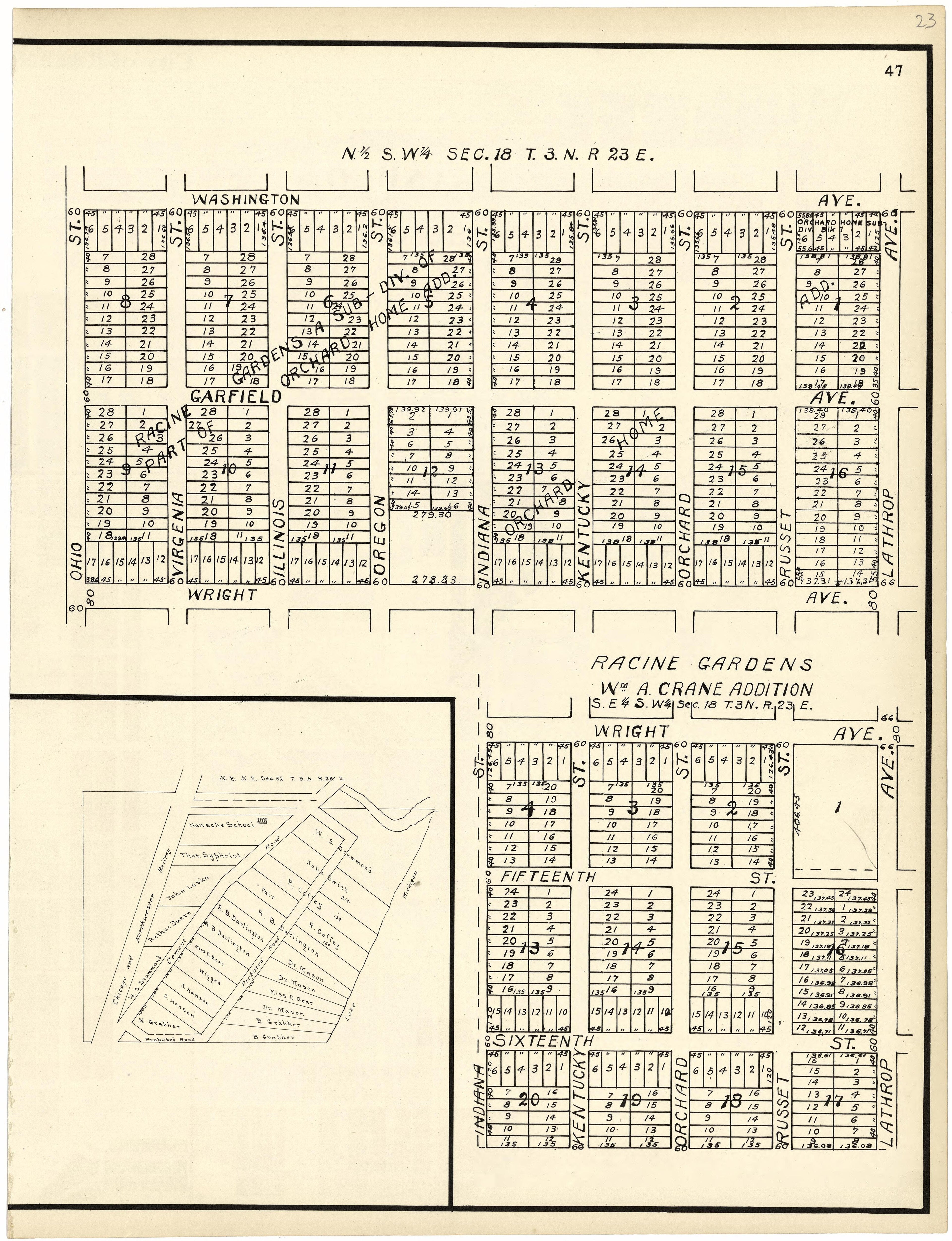 Racine Gardens Wm A.Crane Addition from Plat Book of Racine and Kenosha Counties, Wisconsin 1924 by Relic Map Company