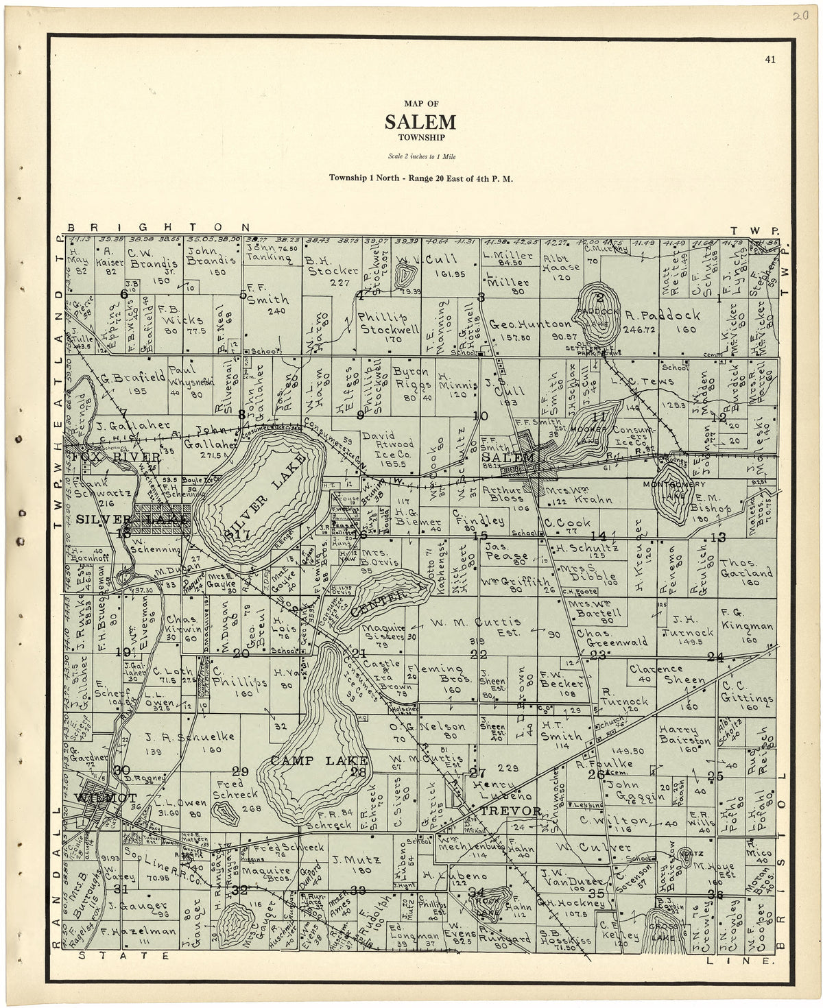 Map of Salem Township from Plat Book of Racine and Kenosha Counties, Wisconsin 1924 by Relic Map Company